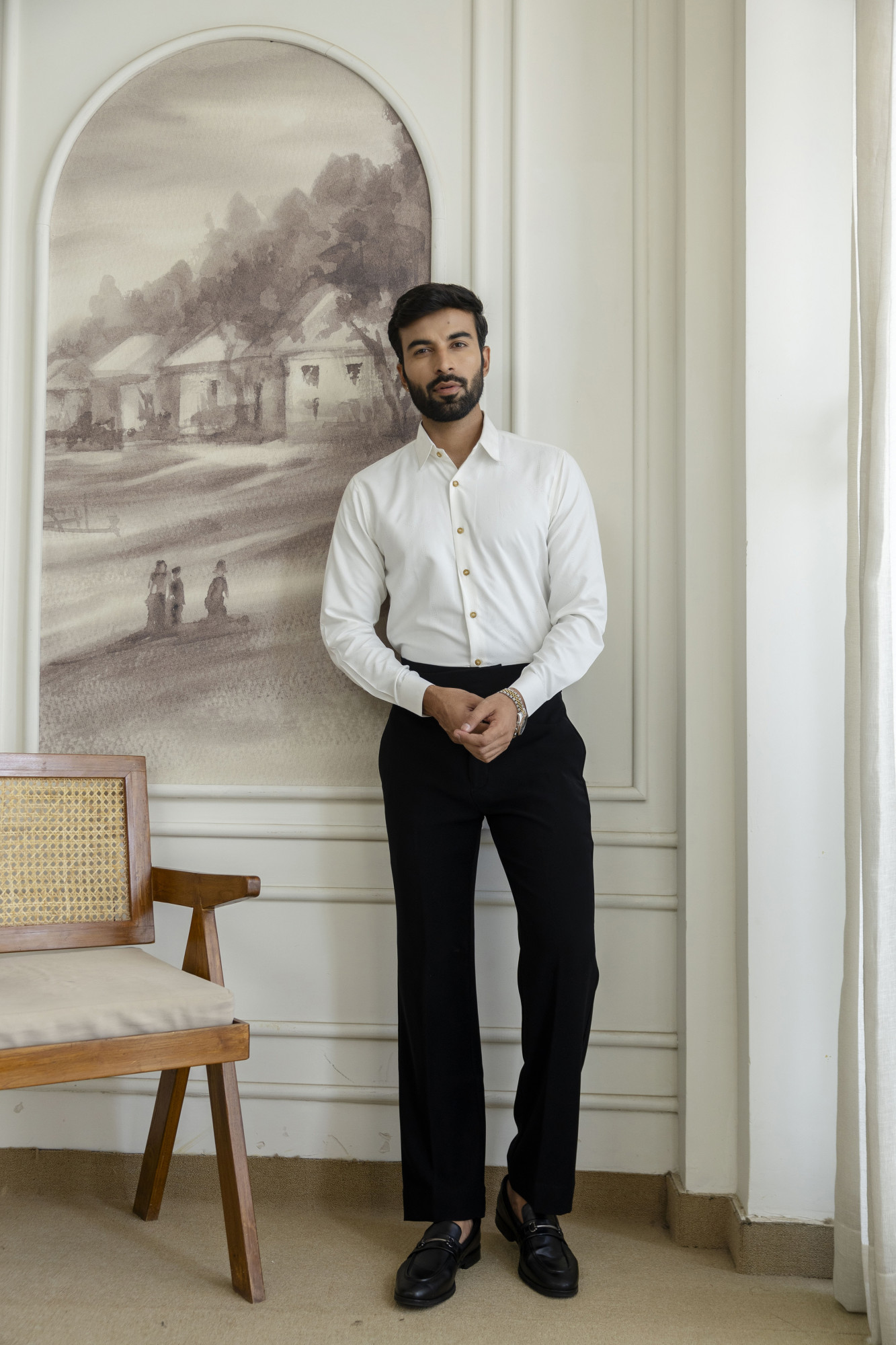 Laser Velvet Formal Shirt In White