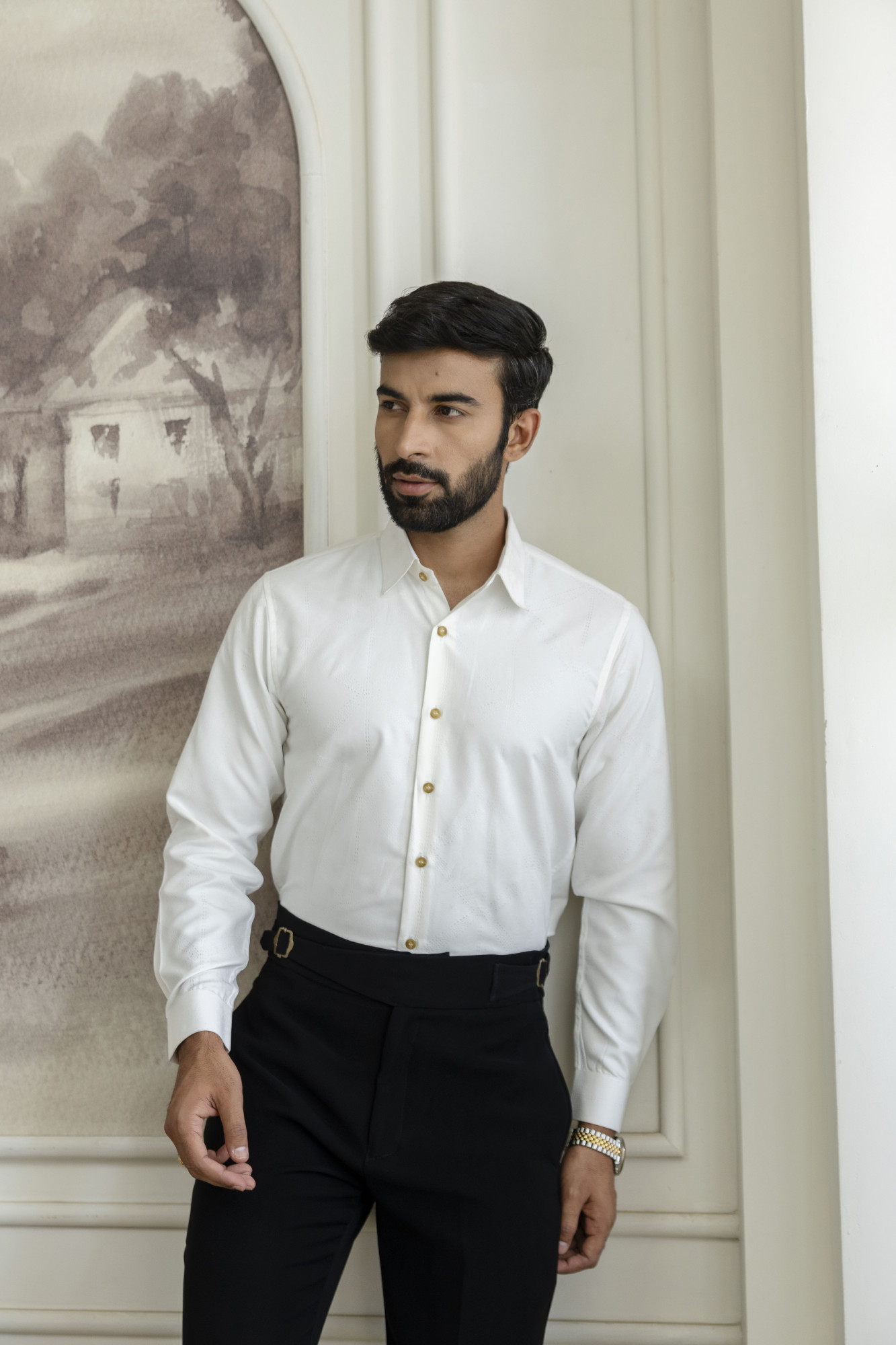 Laser Velvet Formal Shirt In White