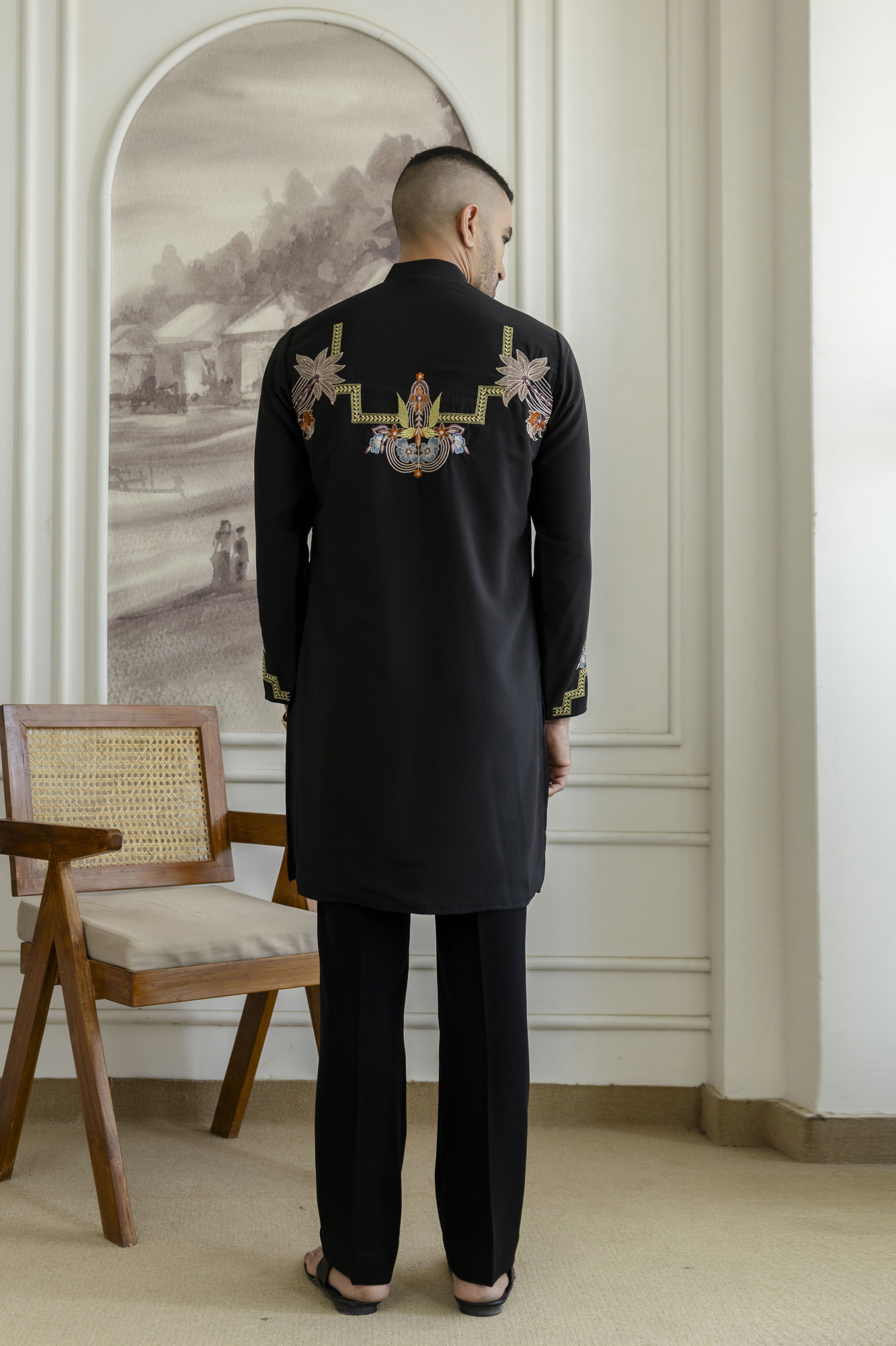 Multicolor Embroidered Kurta In Black Armani