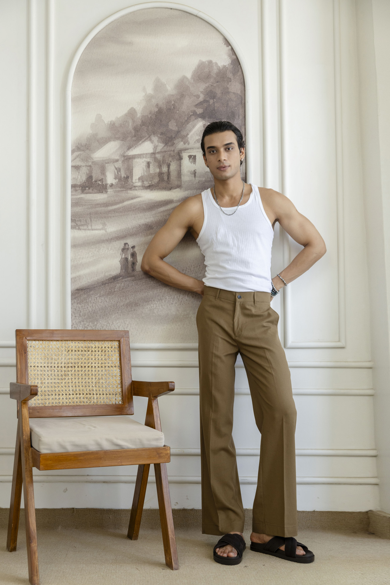 Flared Linen Pants In Mustard