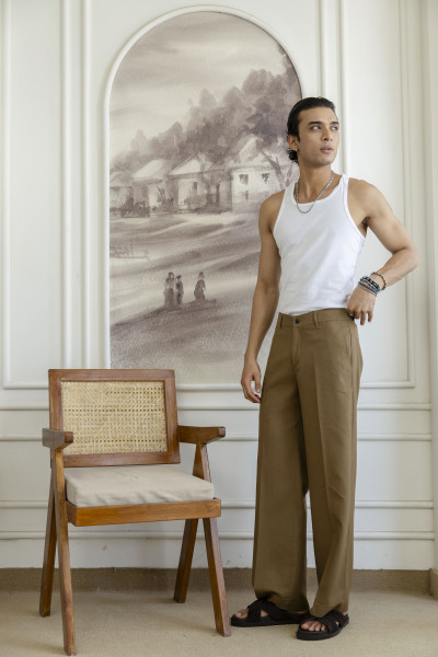 Flared Linen Pants In Mustard