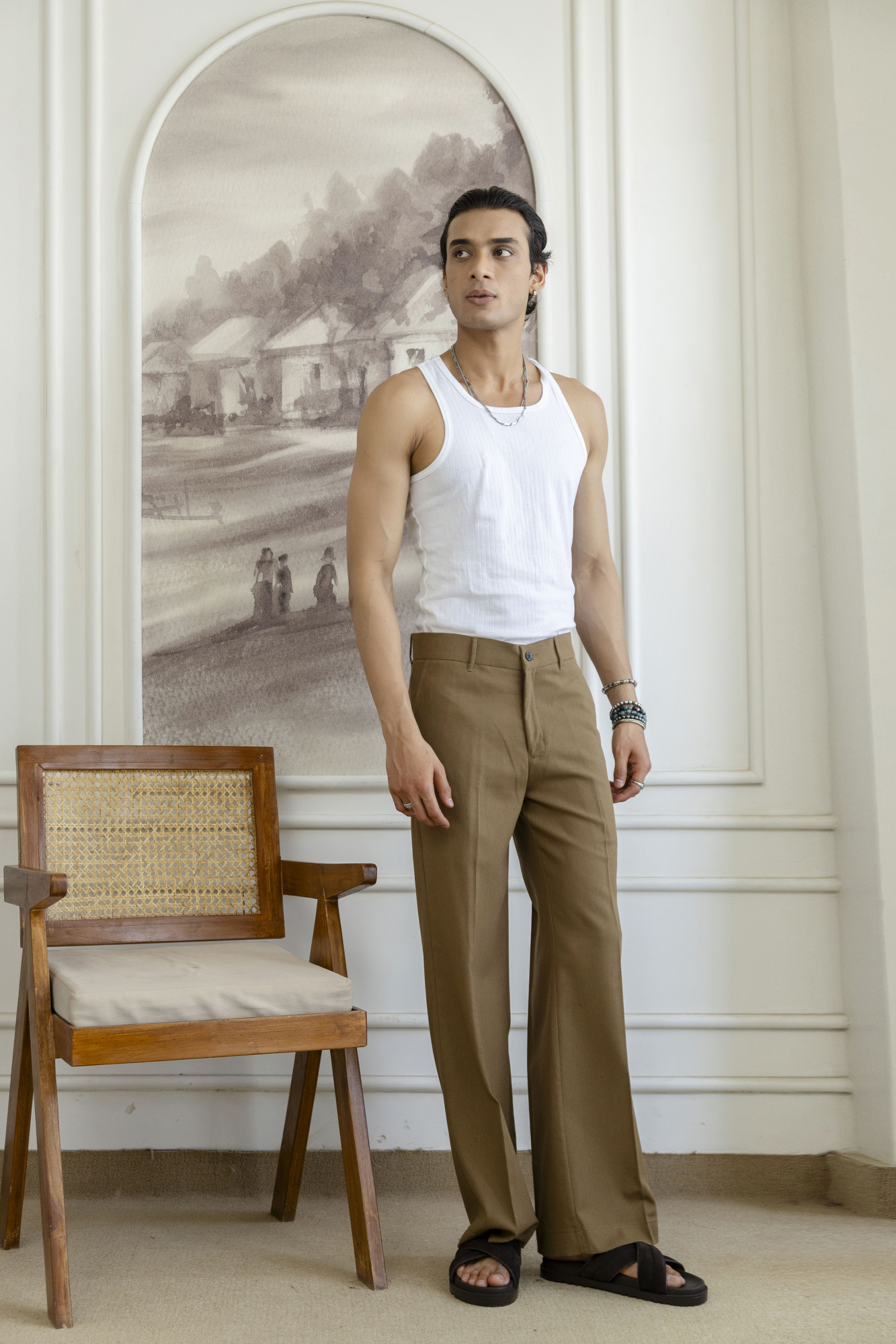 Flared Linen Pants In Mustard