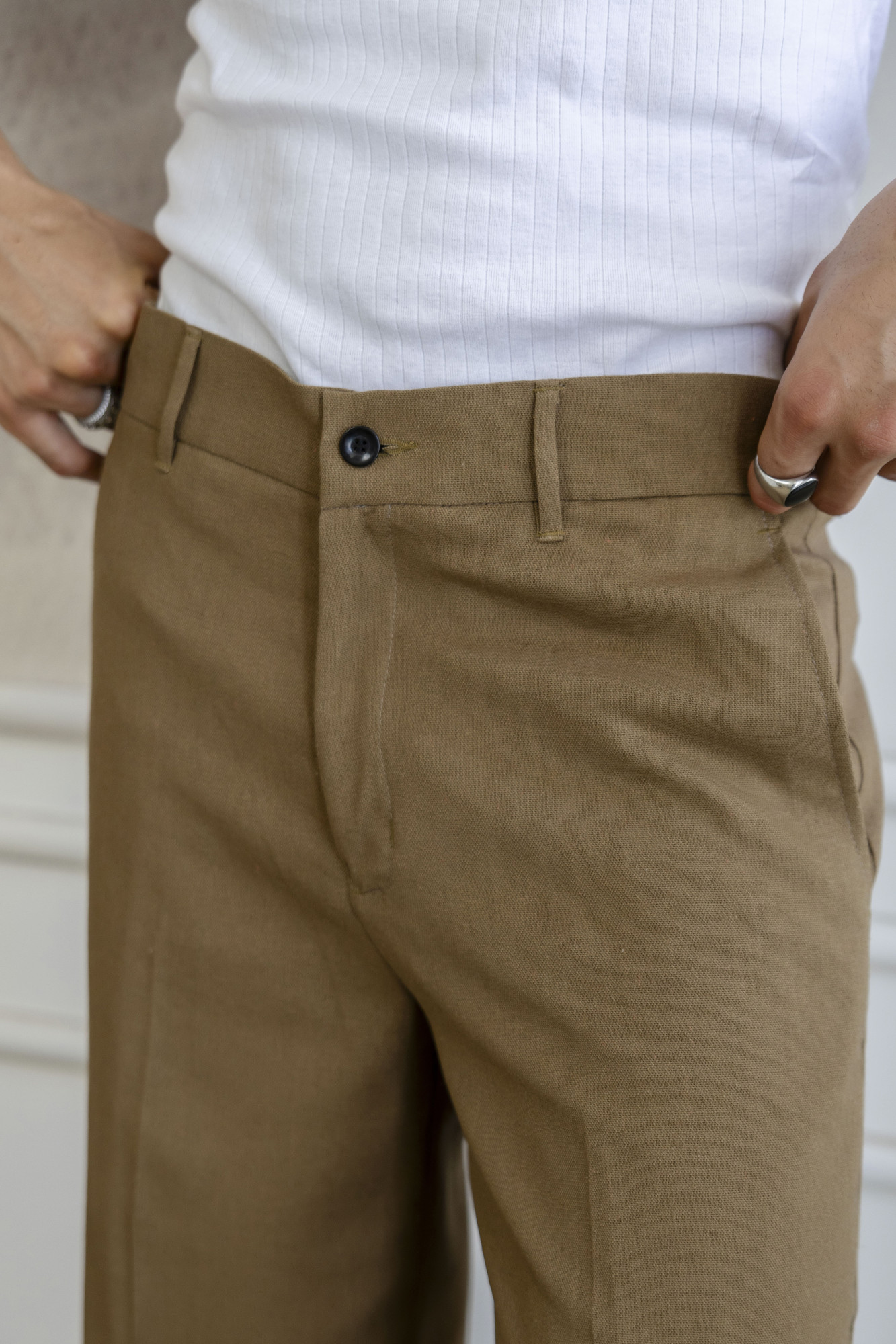 Flared Linen Pants In Mustard