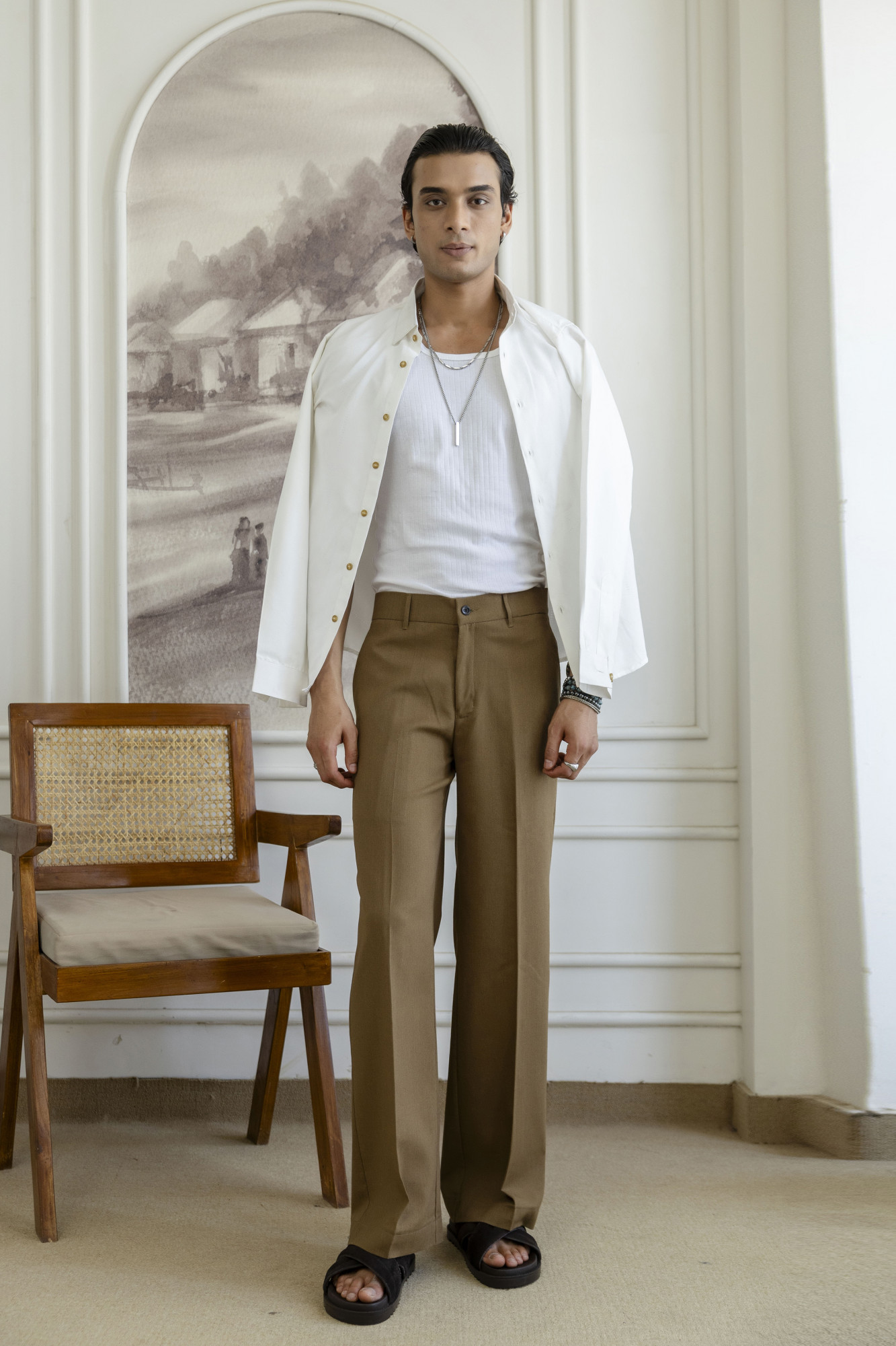 Flared Linen Pants In Mustard