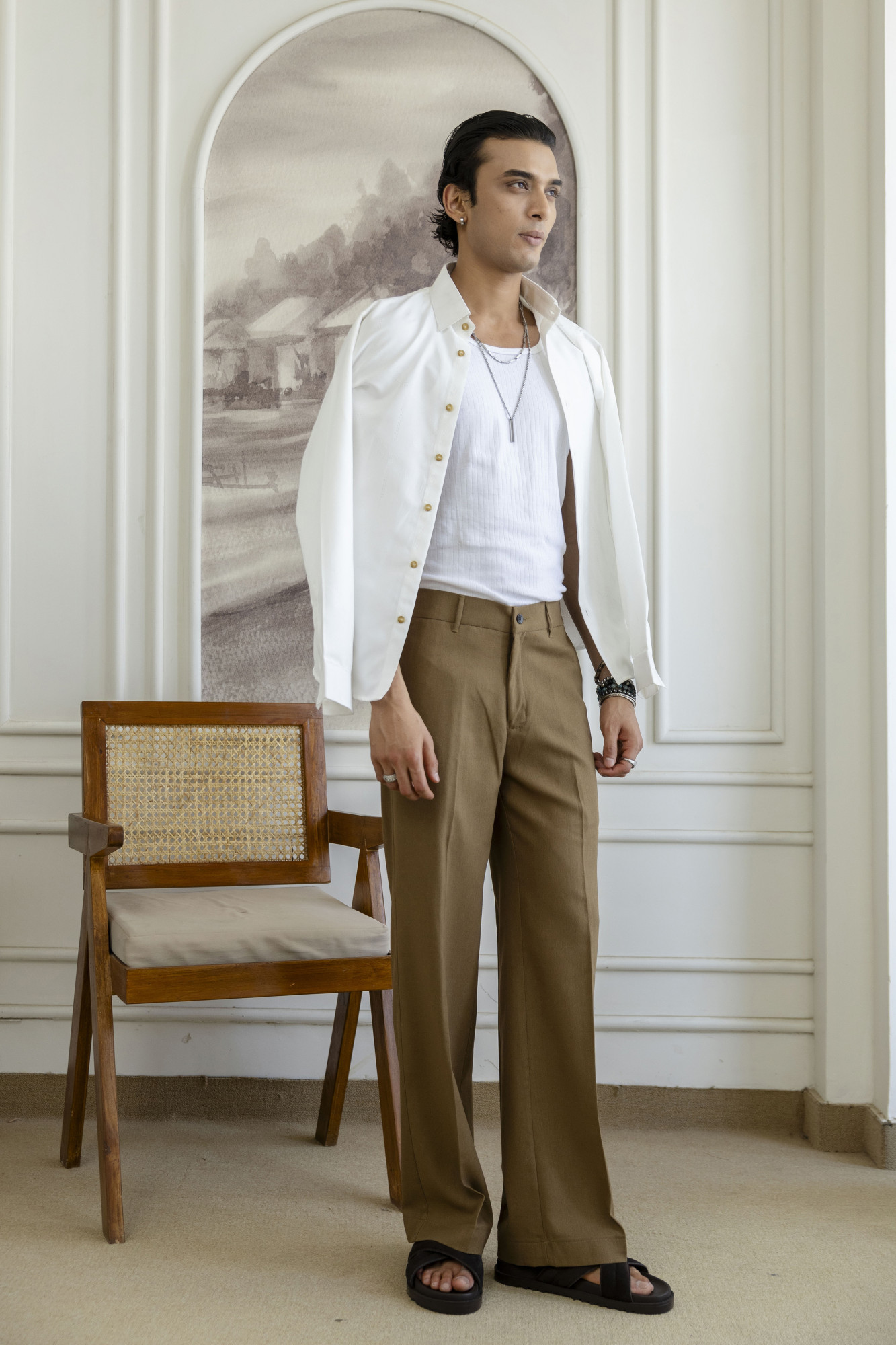 Flared Linen Pants In Mustard