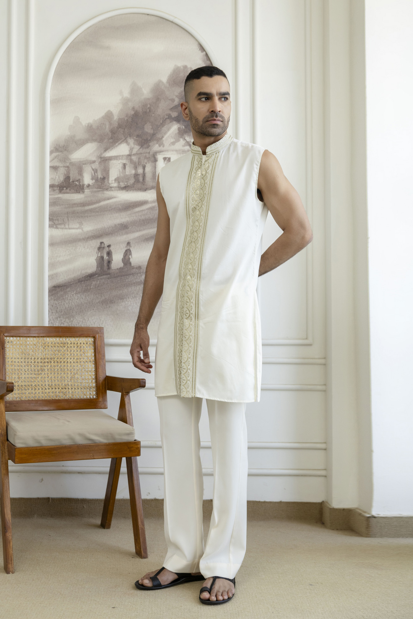 Gota Foil Embroidered Open Bandhgala Kurta Set
