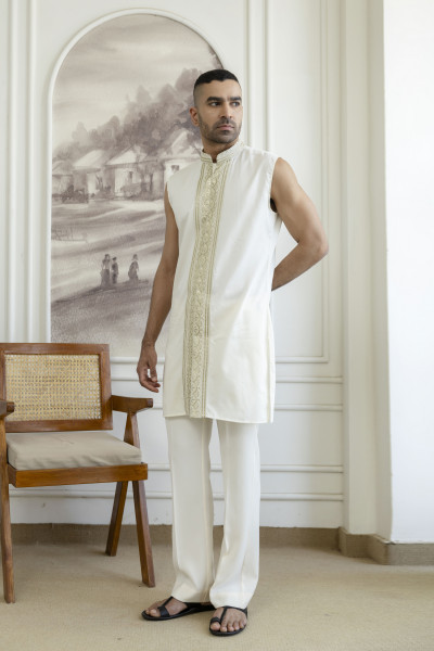 Gota Foil Embroidered Open Bandhgala Kurta Set