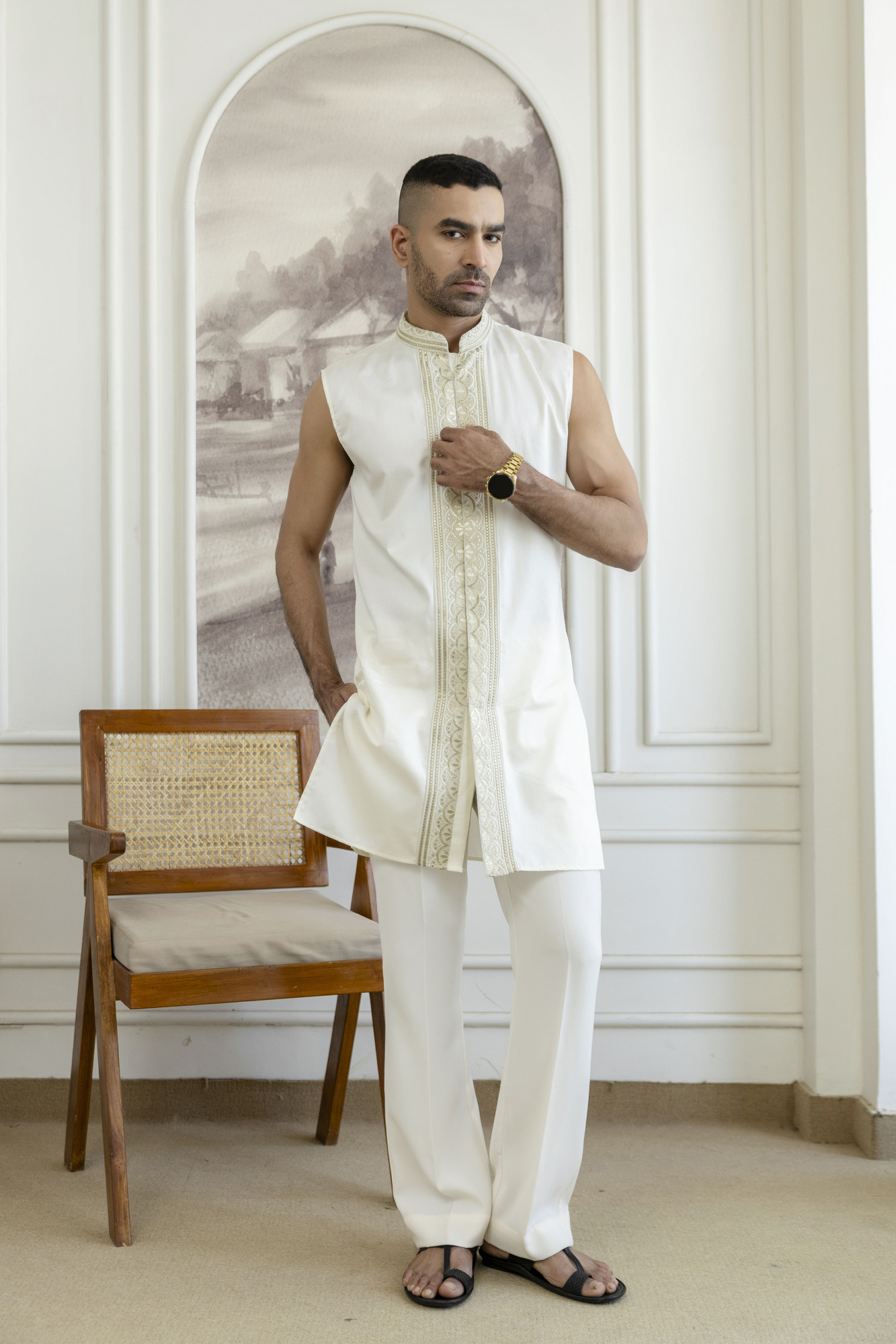 Gota Foil Embroidered Open Bandhgala Kurta Set