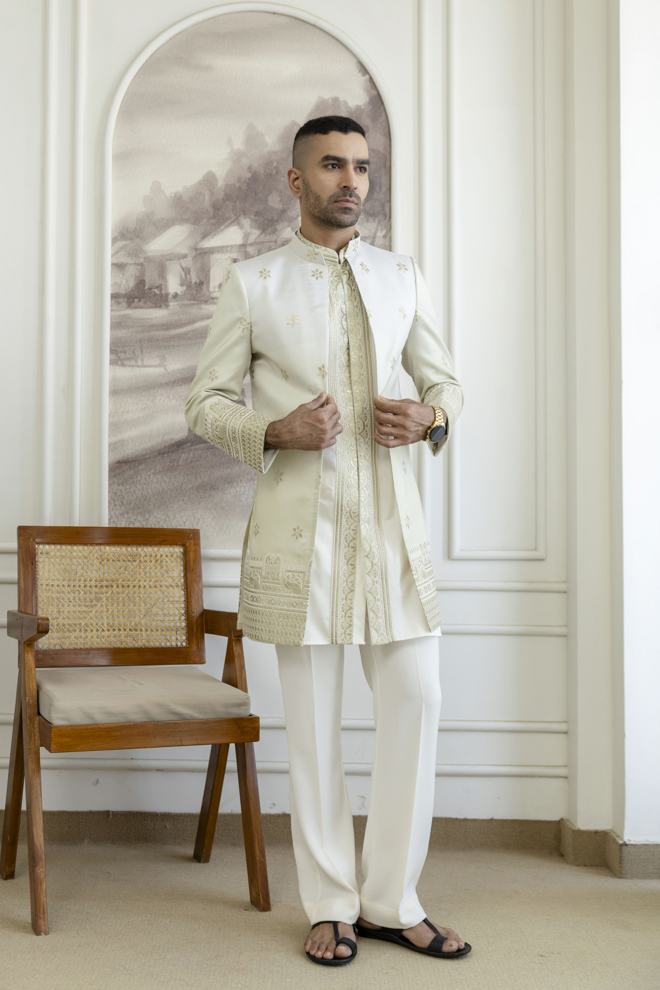 Gota Foil Embroidered Open Bandhgala Kurta Set