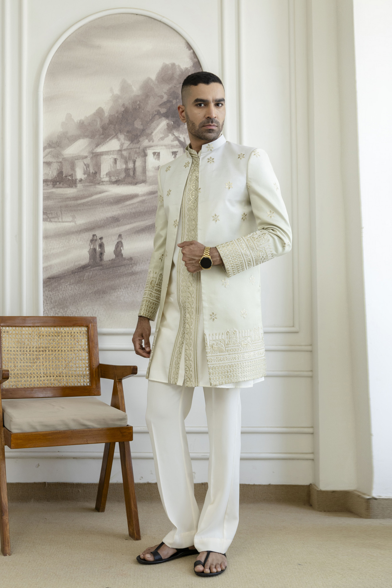 Gota Foil Embroidered Open Bandhgala Kurta Set