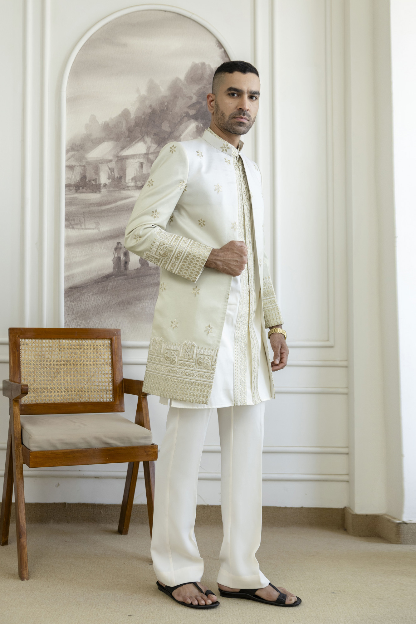 Gota Foil Embroidered Open Bandhgala Kurta Set