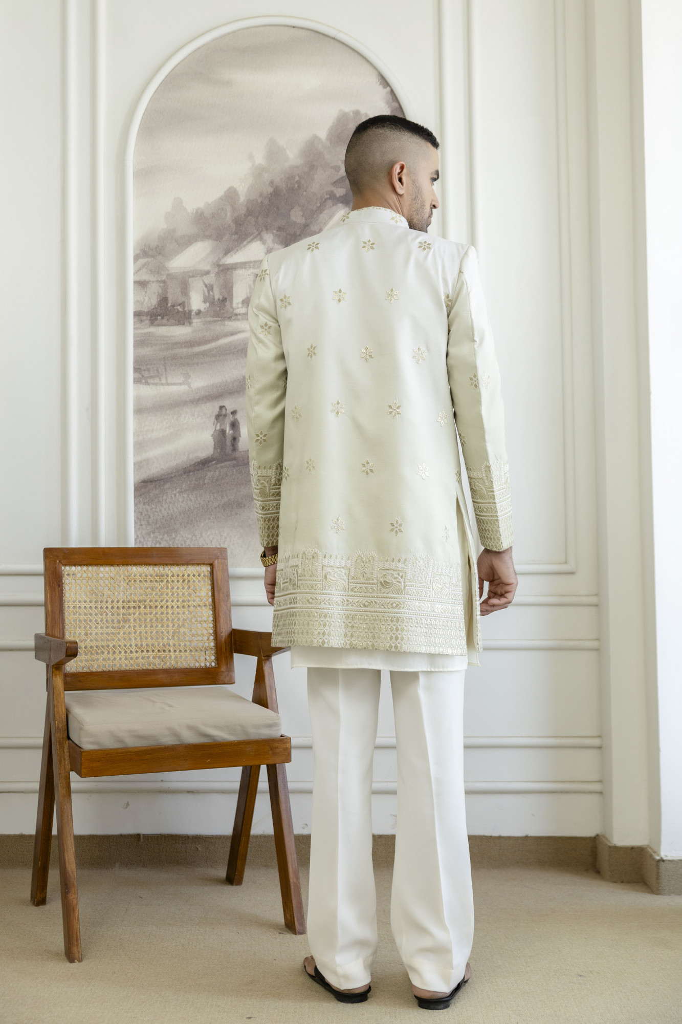 Gota Foil Embroidered Open Bandhgala Kurta Set