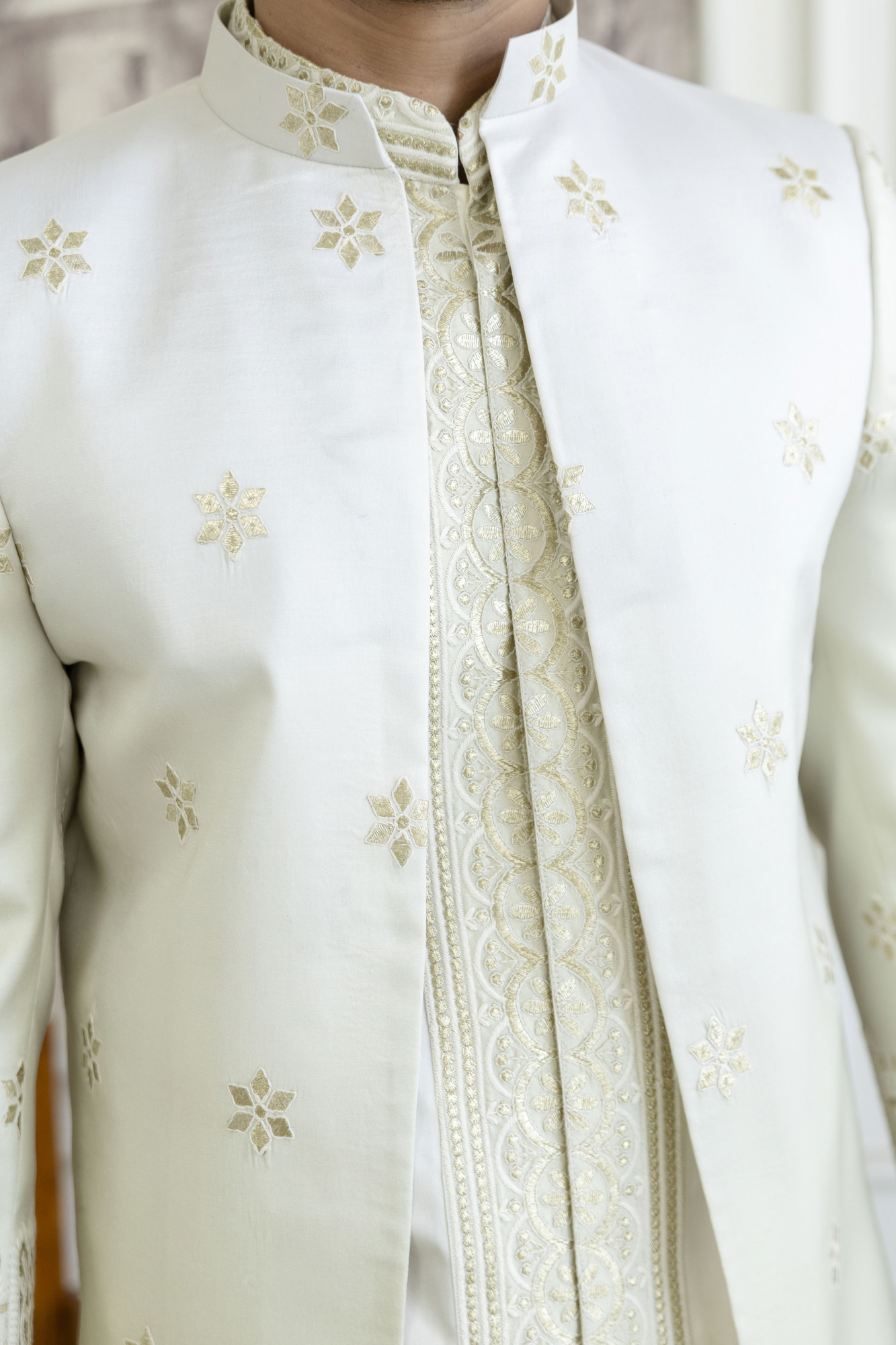 Gota Foil Embroidered Open Bandhgala Kurta Set