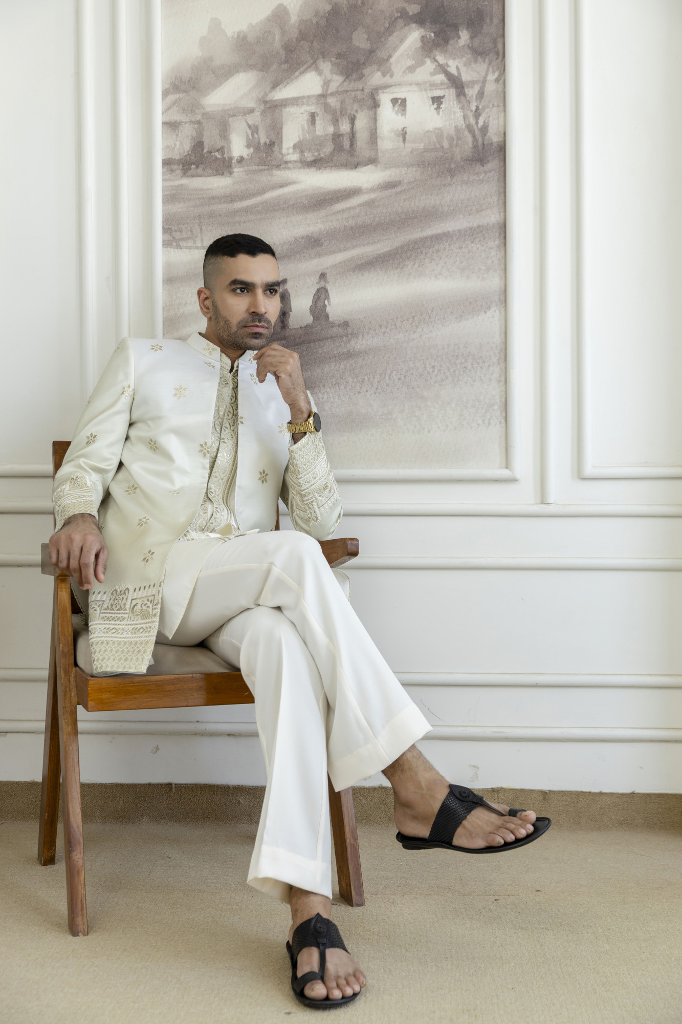 Gota Foil Embroidered Open Bandhgala Kurta Set