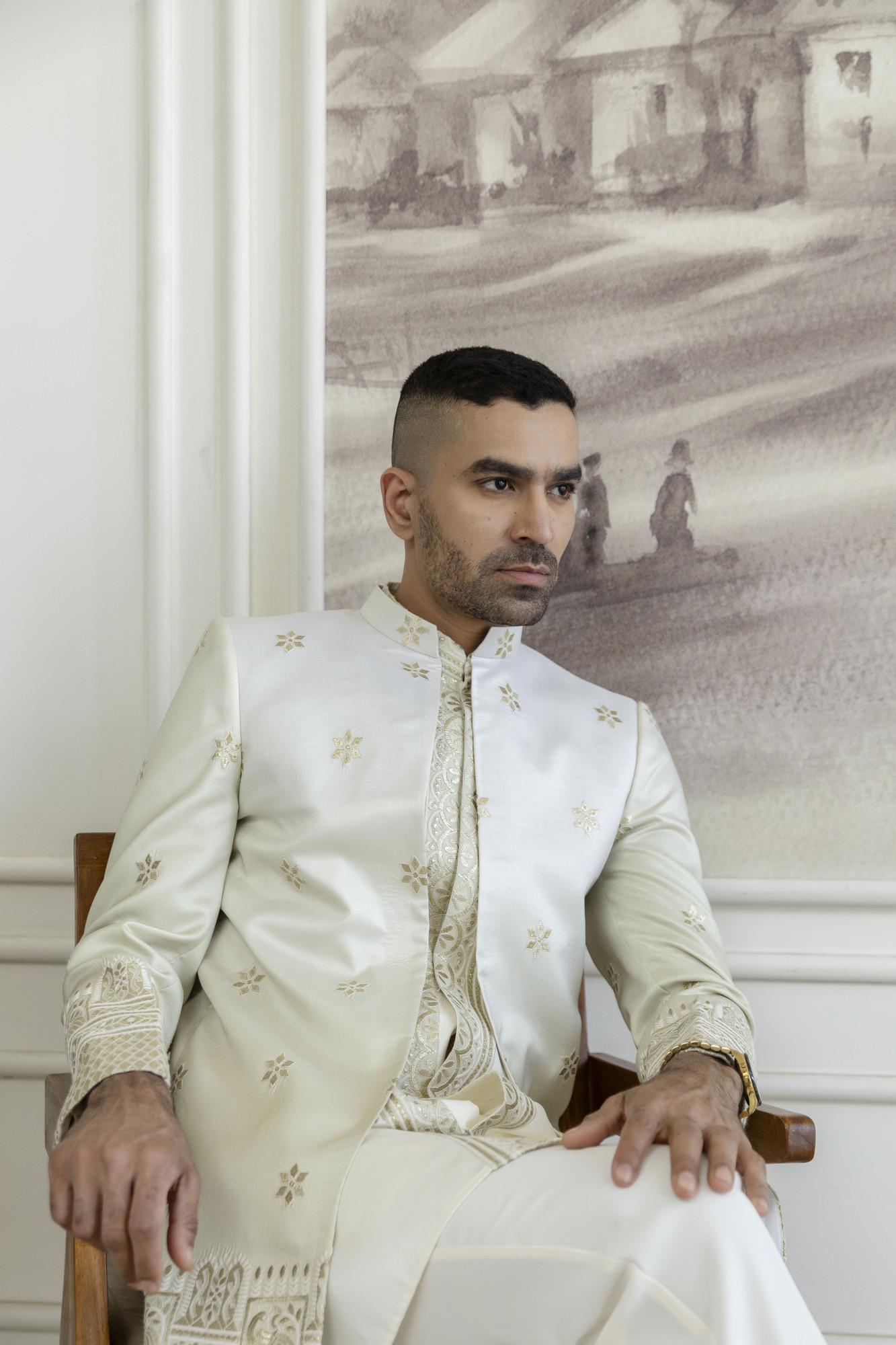 Gota Foil Embroidered Open Bandhgala Kurta Set