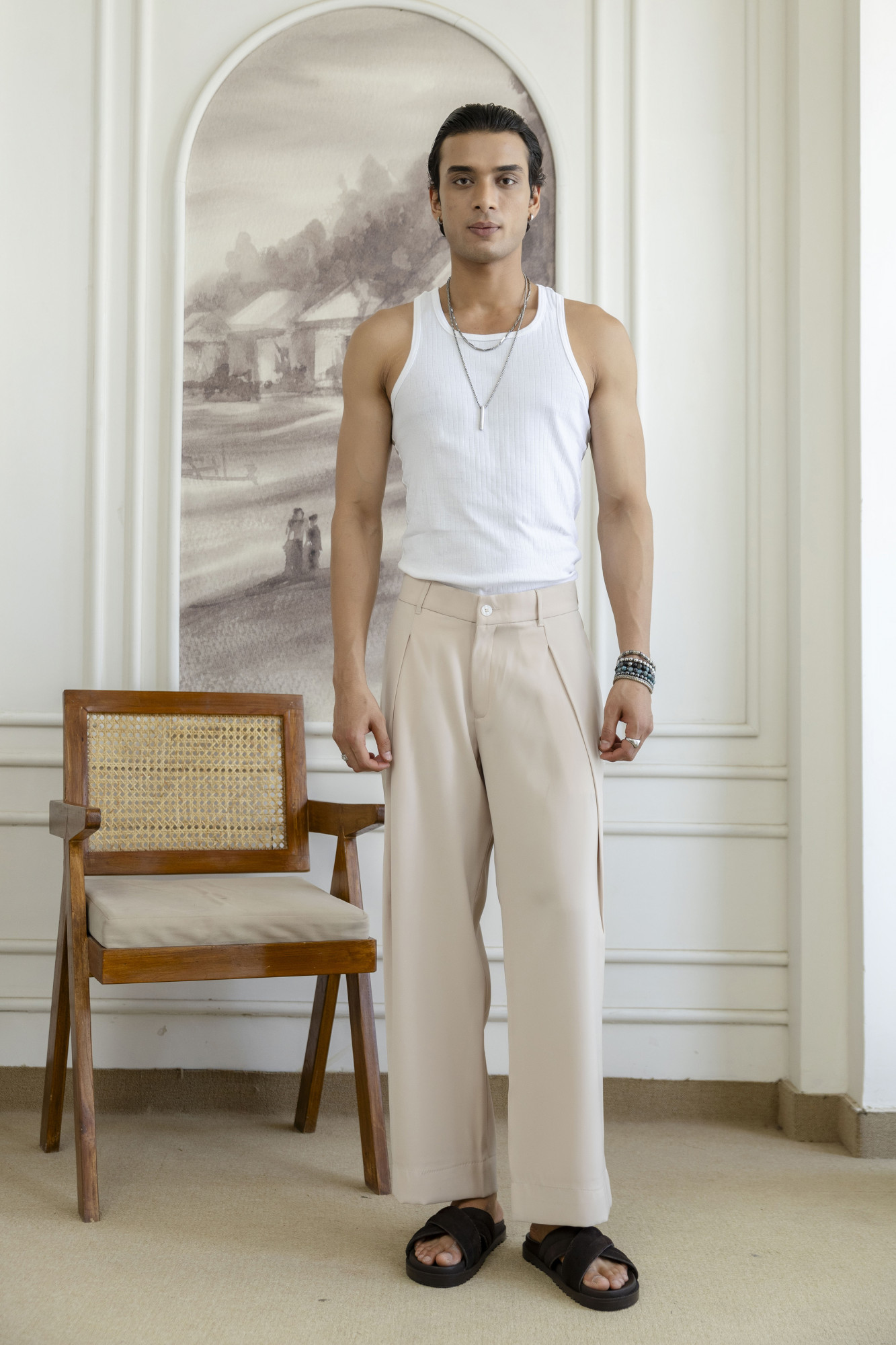 Overfold Draped Trousers In Beige