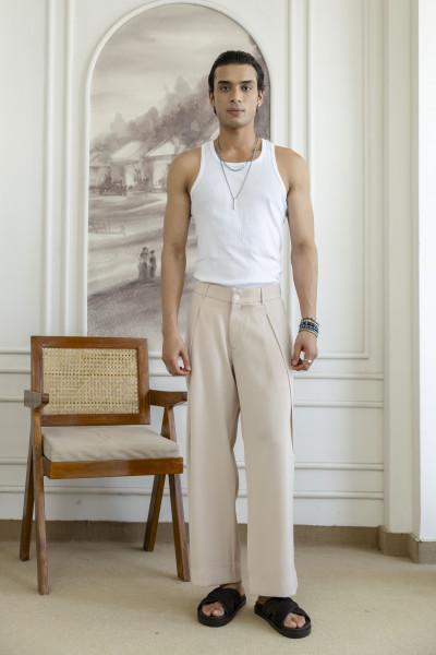 Overfold Draped Trousers In Beige