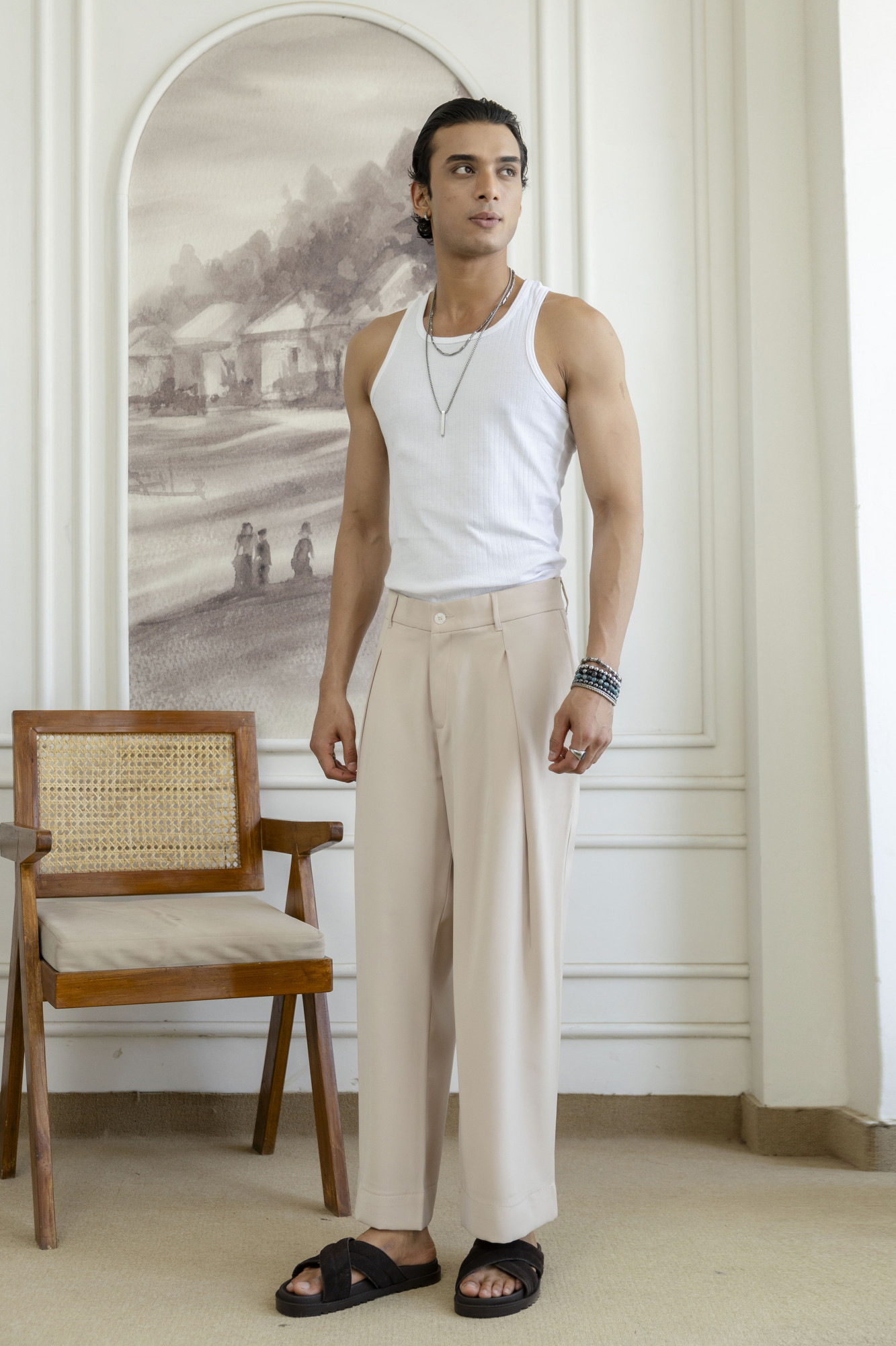 Overfold Draped Trousers In Beige