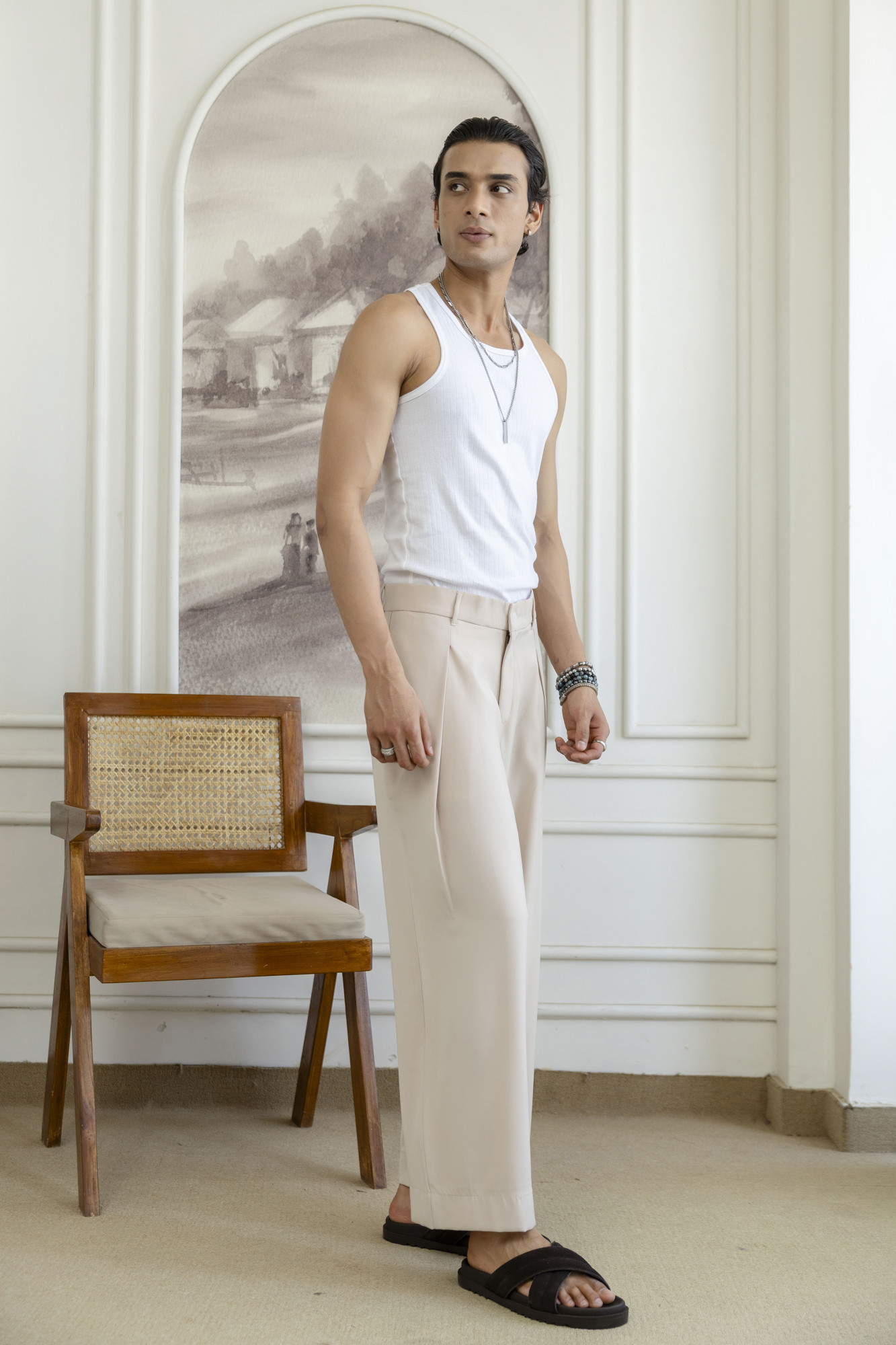 Overfold Draped Trousers In Beige