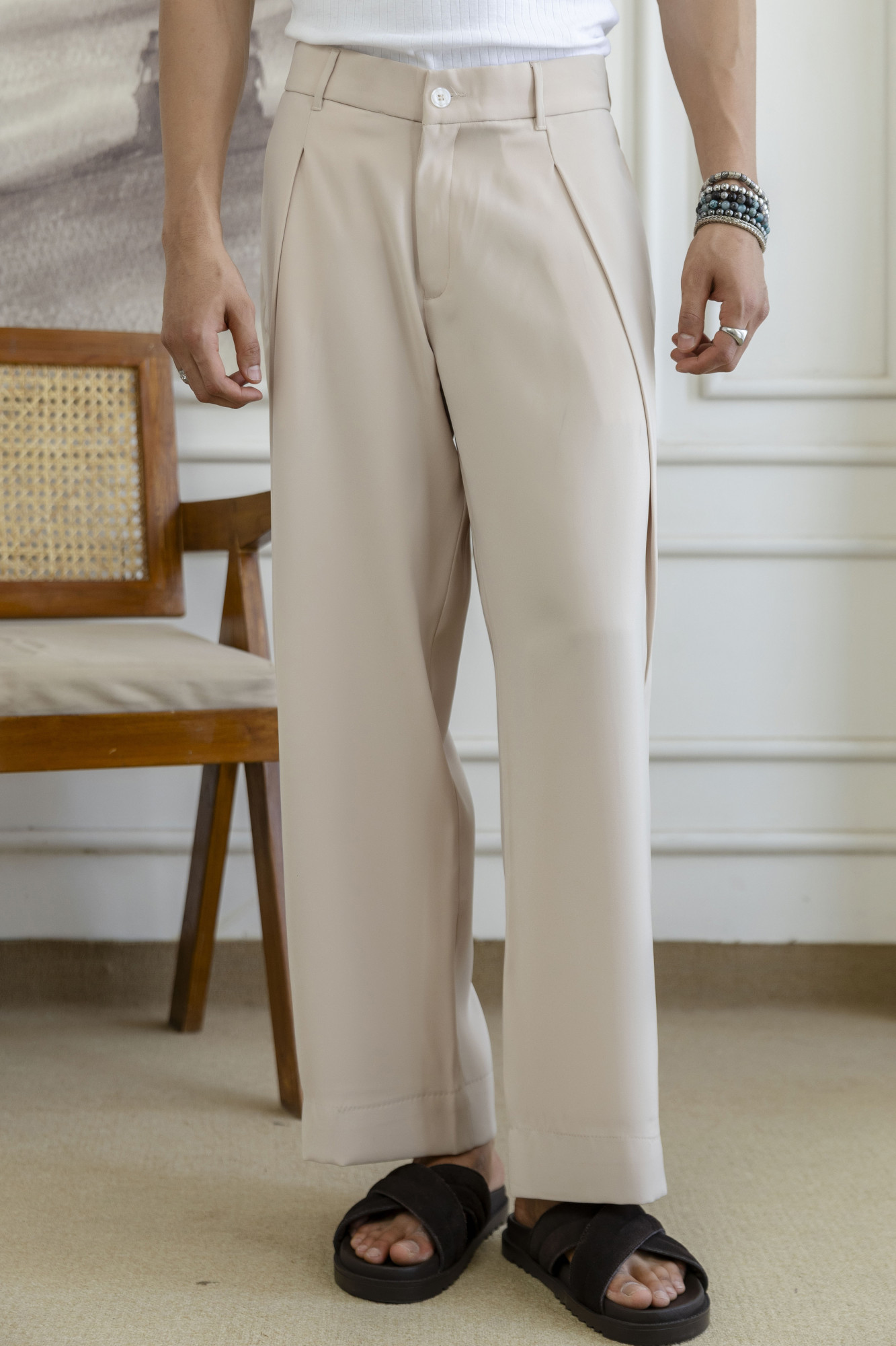 Overfold Draped Trousers In Beige