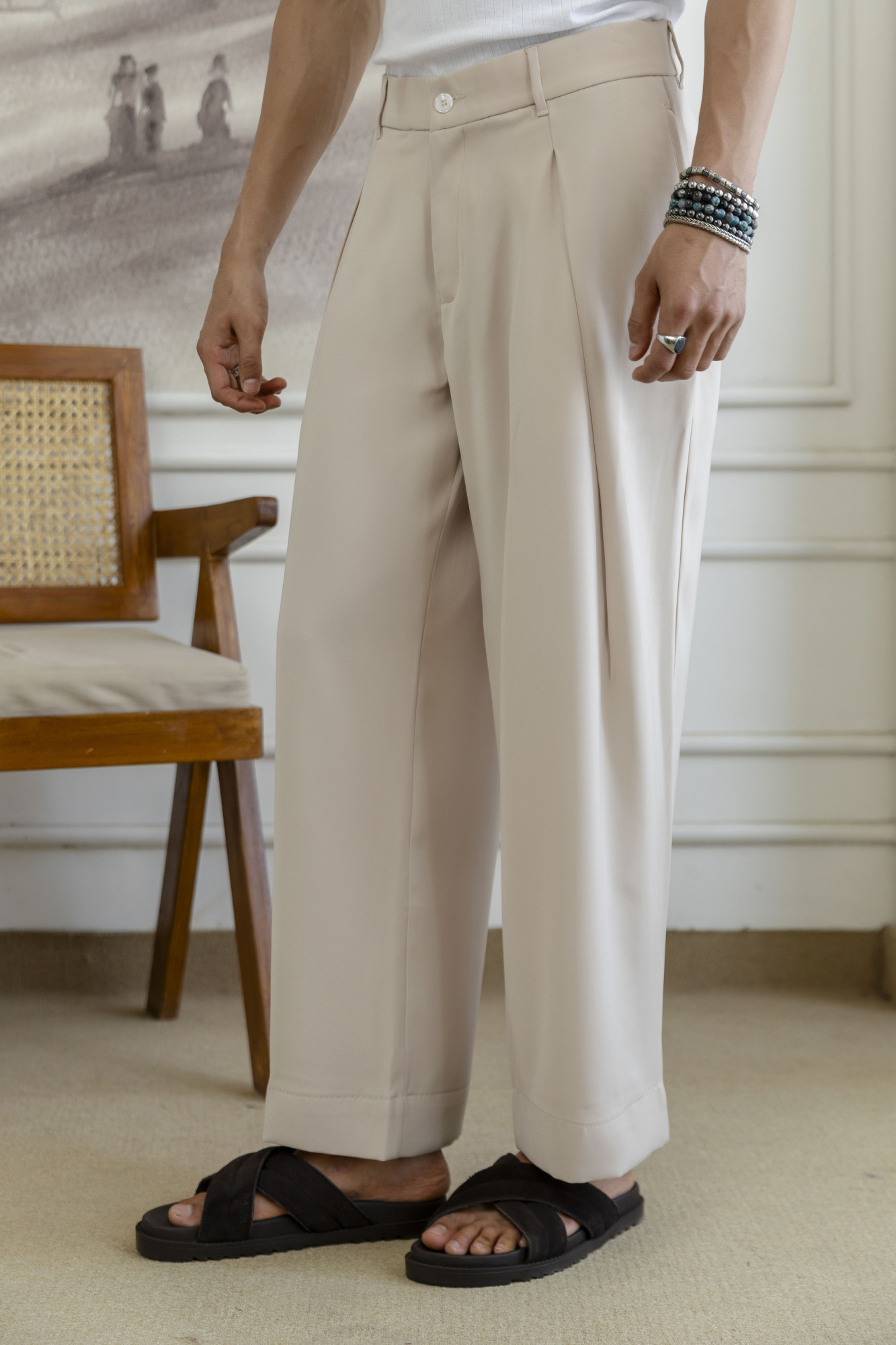 Overfold Draped Trousers In Beige