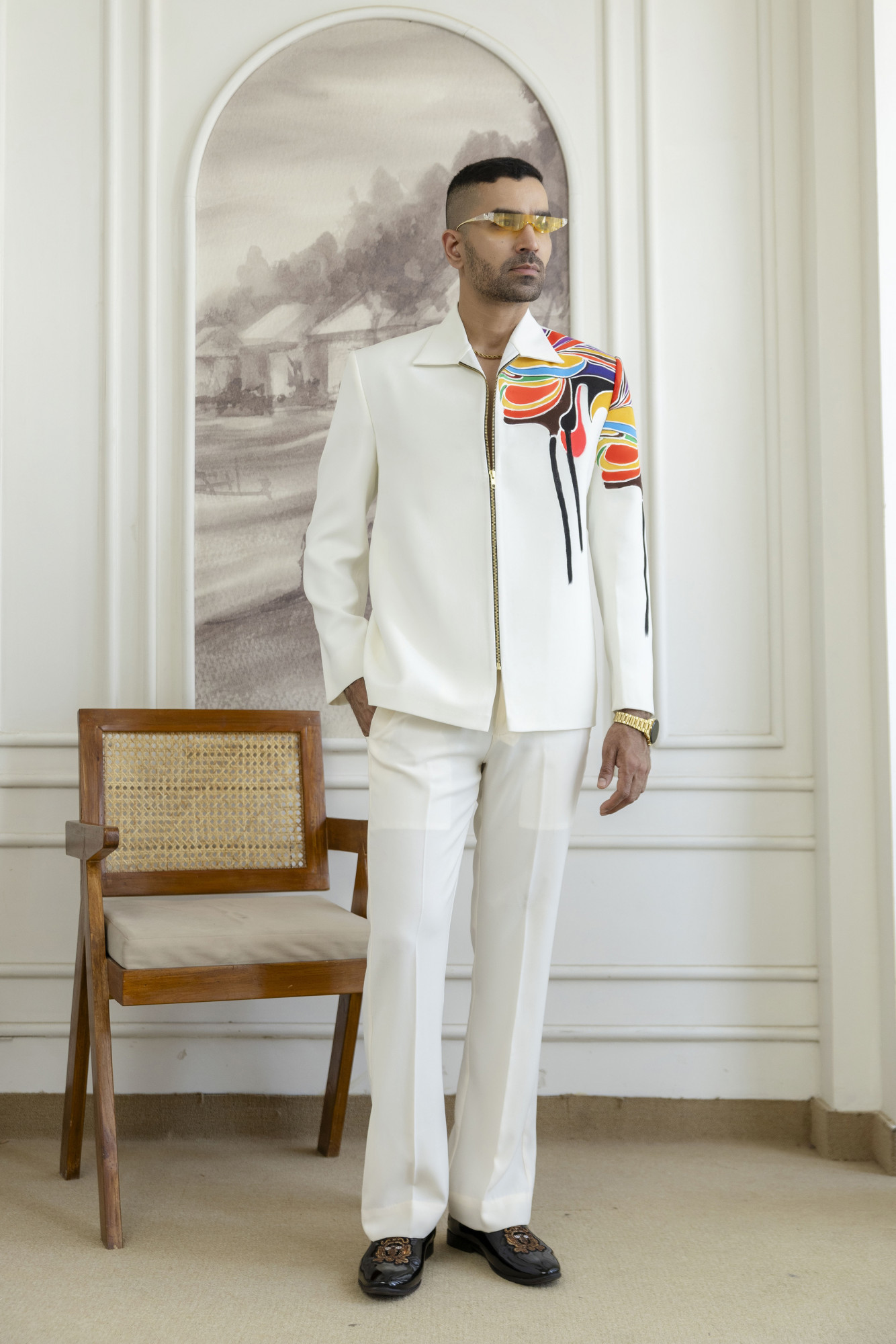 Hand Painted Zip Shacket In Off-White