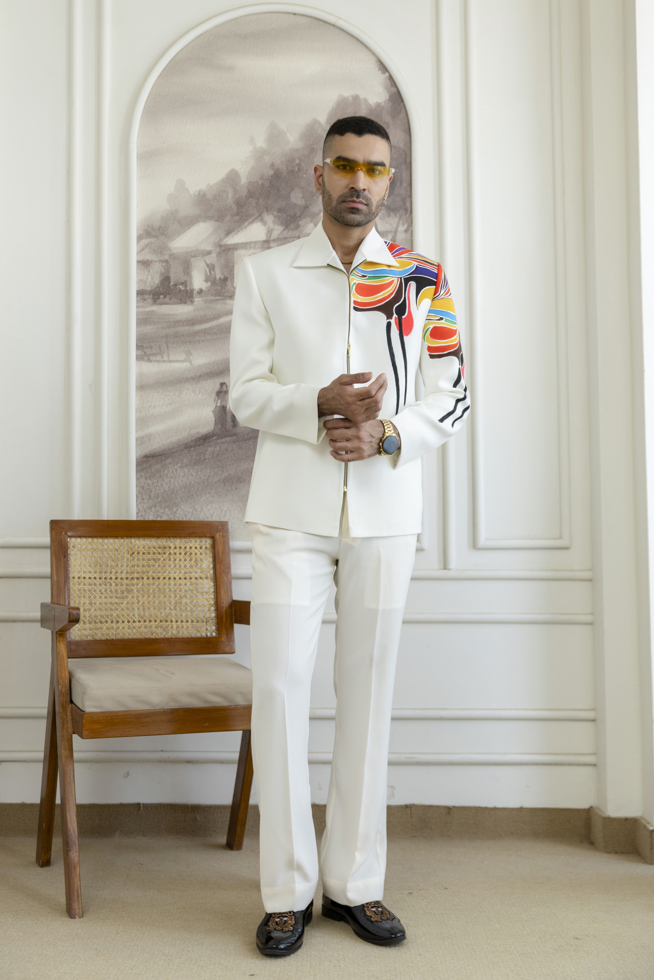 Hand Painted Zip Shacket In Off-White