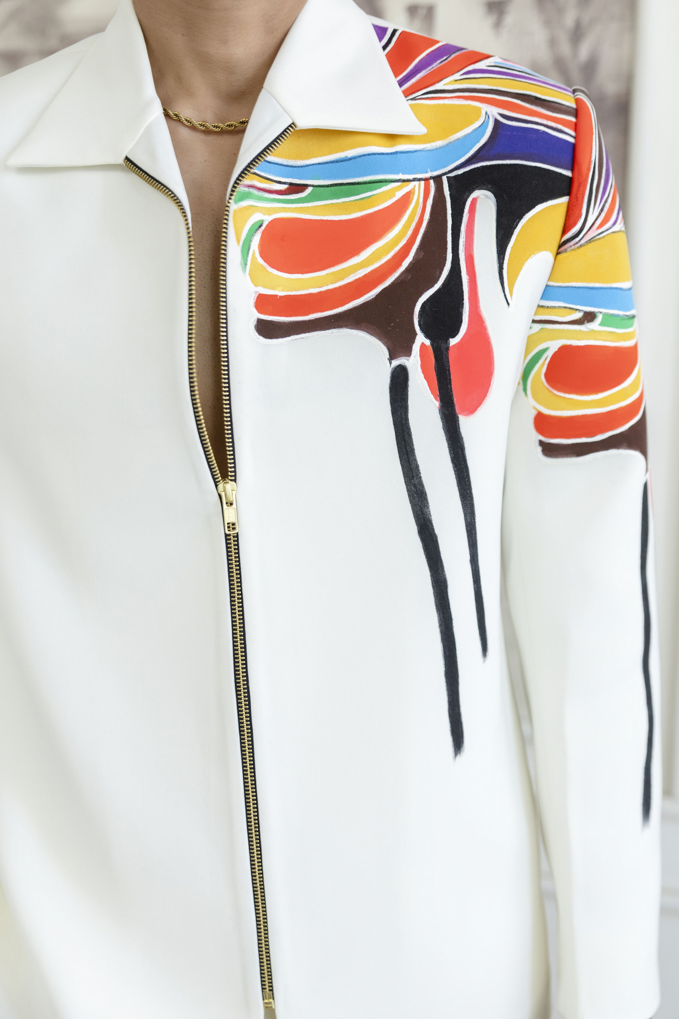 Hand Painted Zip Shacket In Off-White