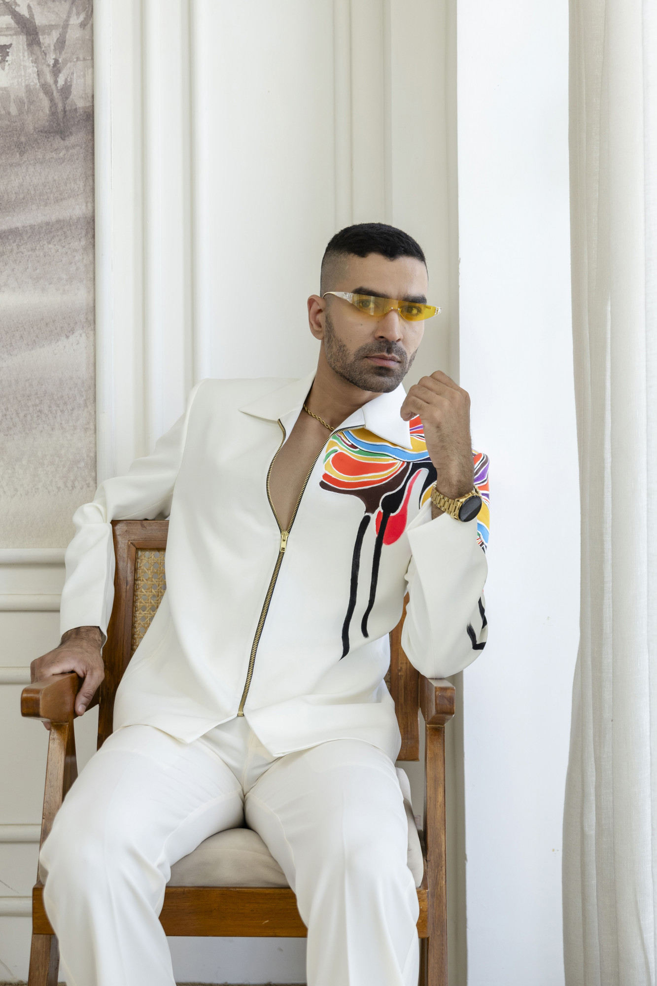 Hand Painted Zip Shacket In Off-White