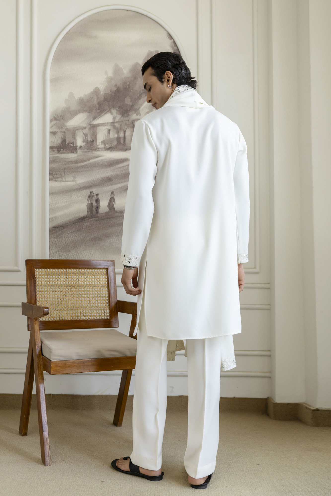 Mirror Laced Japanese Kurta With Dupatta In Off-White