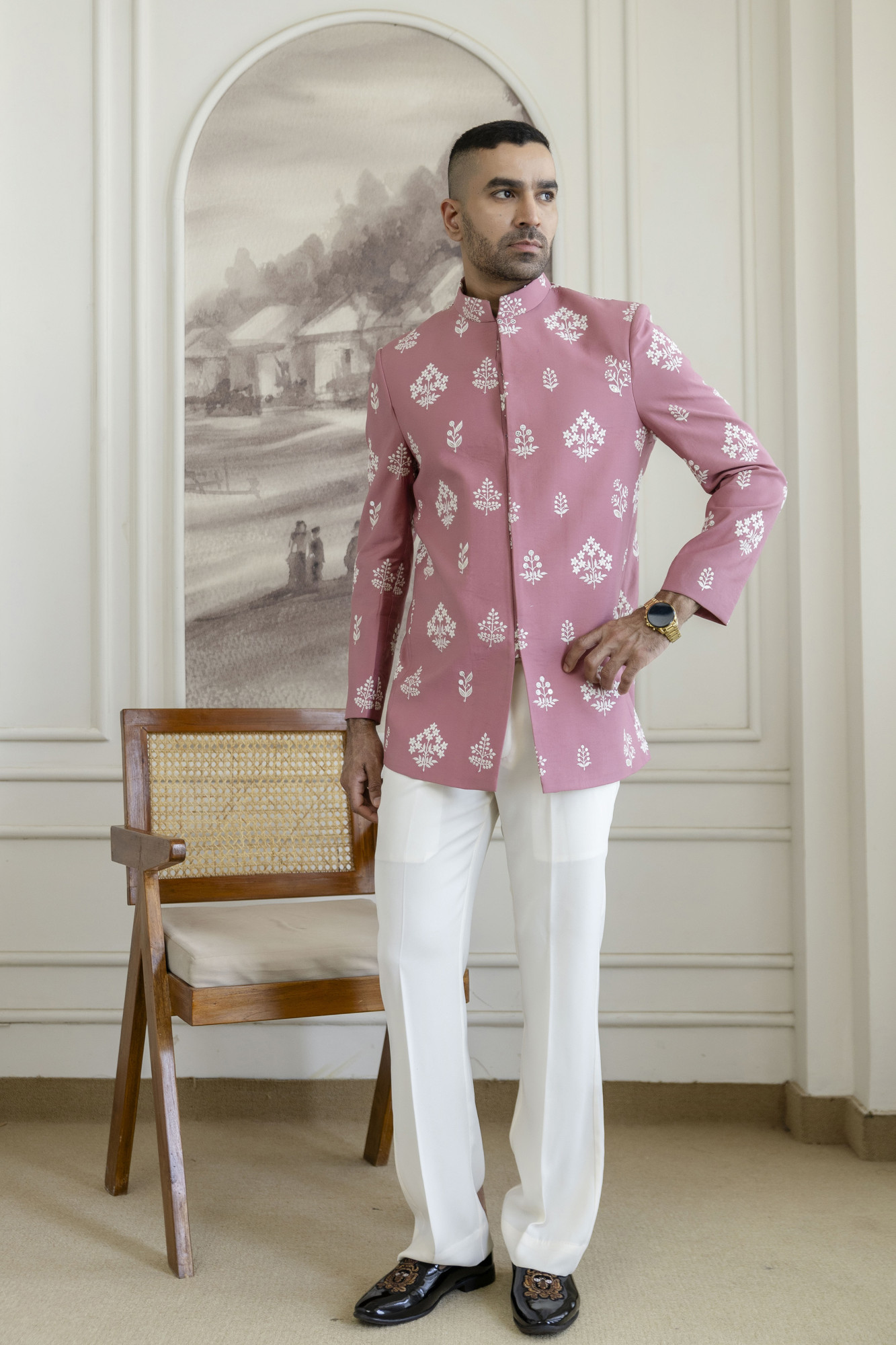 Embroidered Achkan In Pink