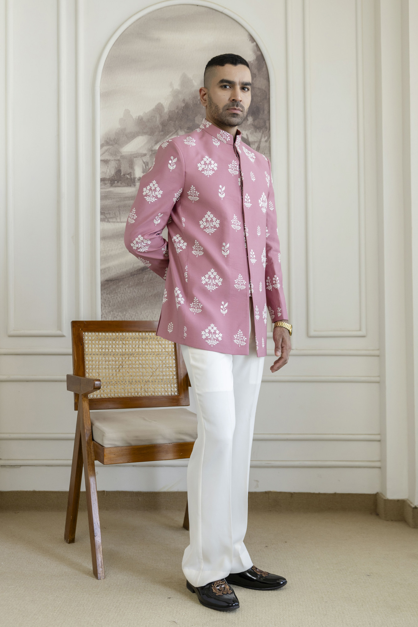 Embroidered Achkan In Pink