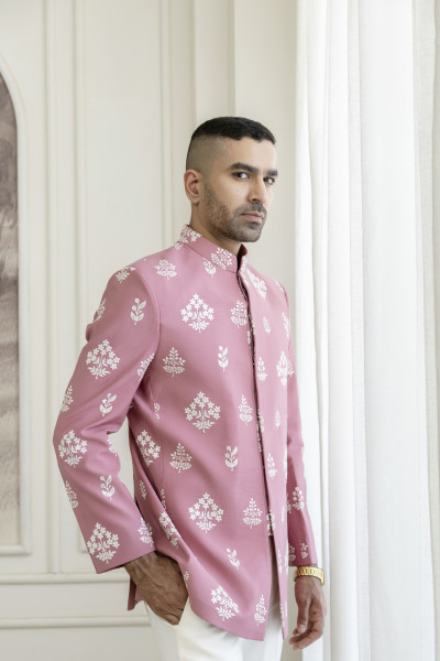 Embroidered Achkan In Pink