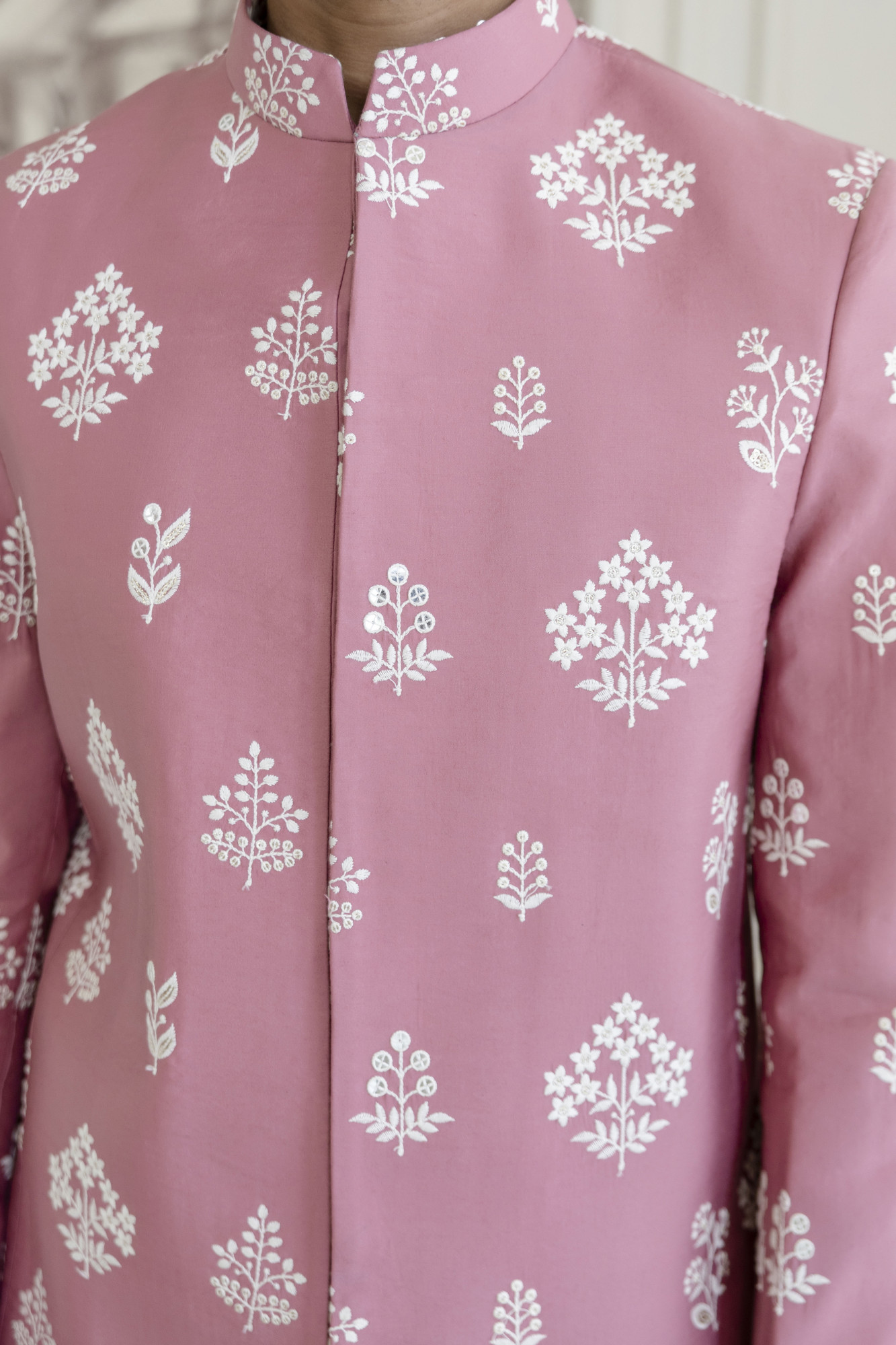Embroidered Achkan In Pink
