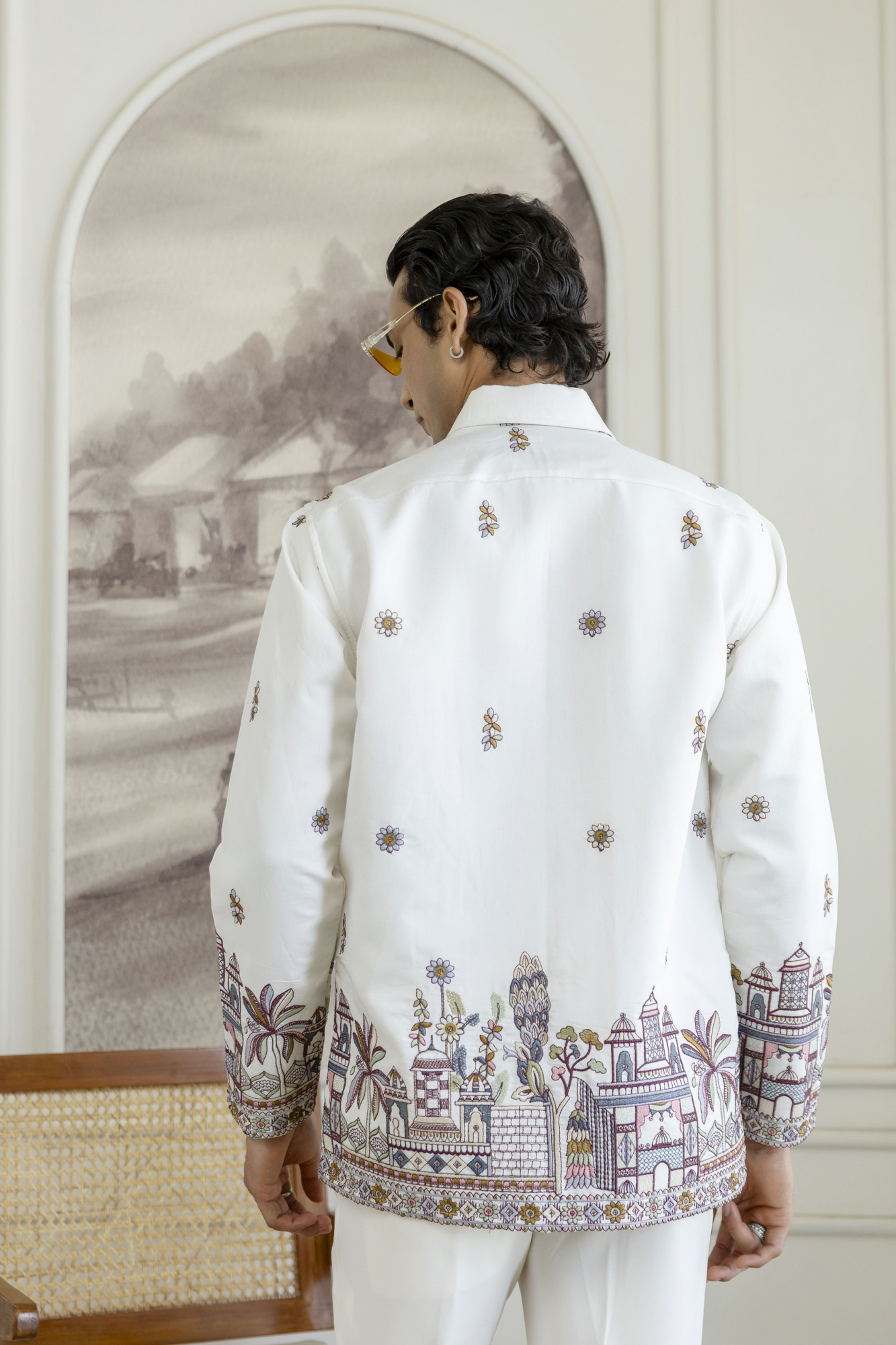 Embroidered Chained Shacket In White