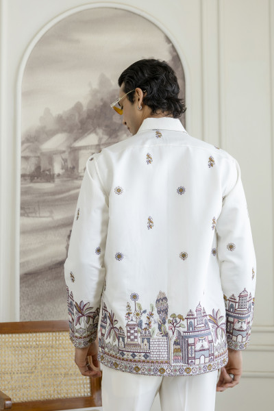 Embroidered Chained Shacket In White