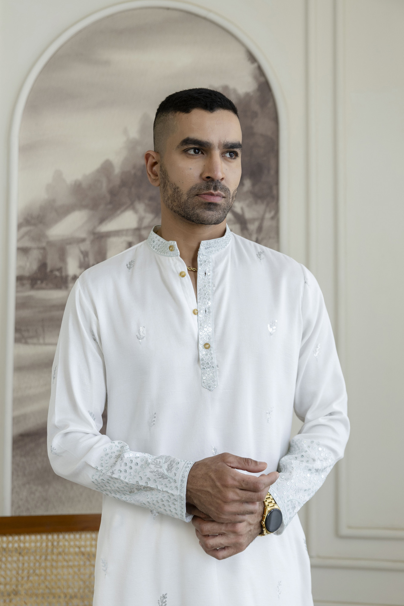 Embroidered Daman Work Kurta In Mint