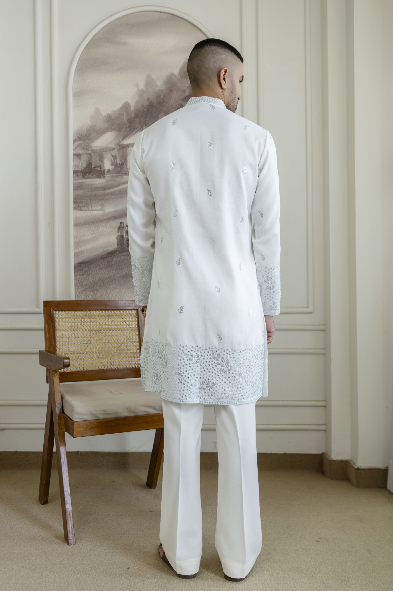 Embroidered Daman Work Kurta In Mint