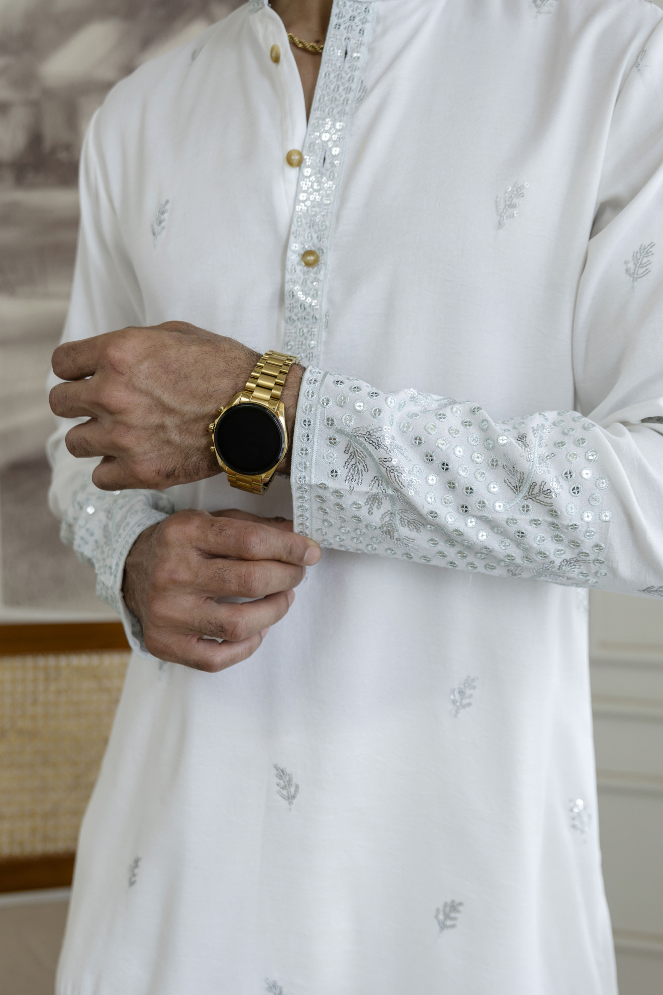 Embroidered Daman Work Kurta In Mint