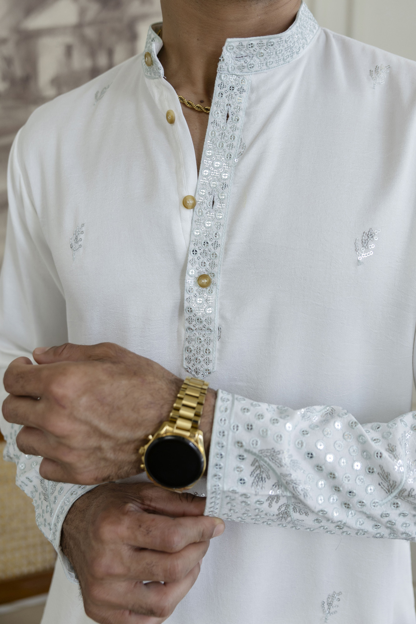 Embroidered Daman Work Kurta In Mint