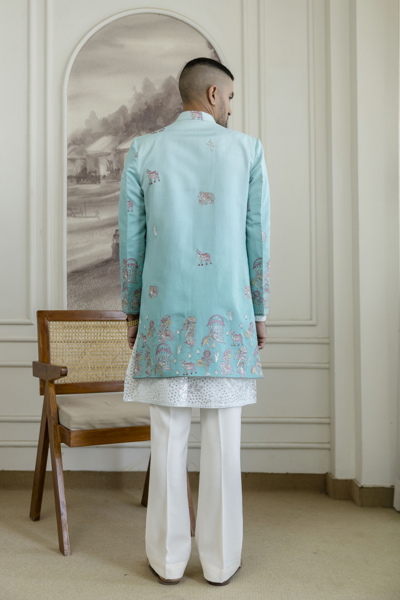 Ombre Open Bandhgala In Turquoise