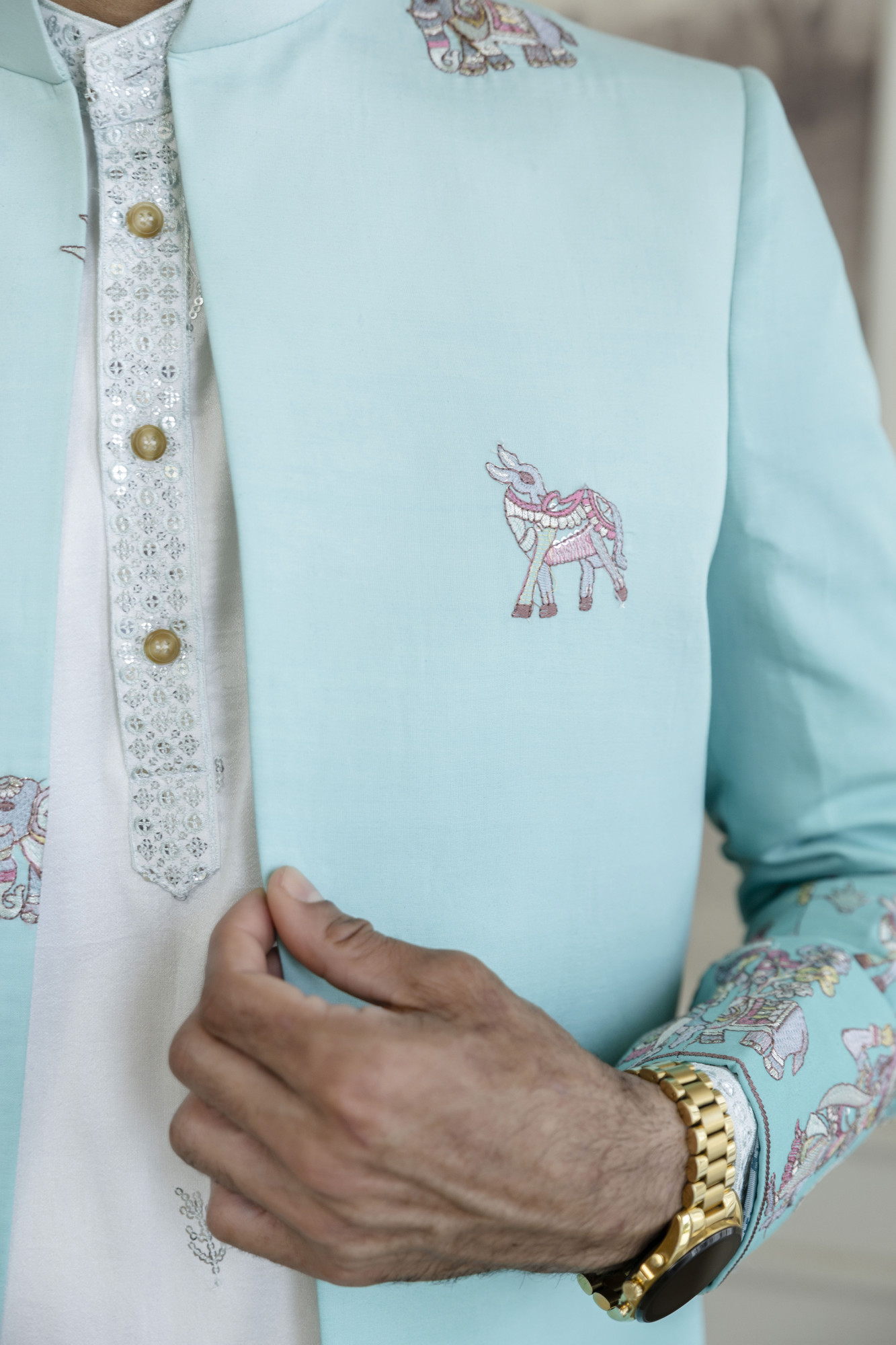 Ombre Open Bandhgala In Turquoise