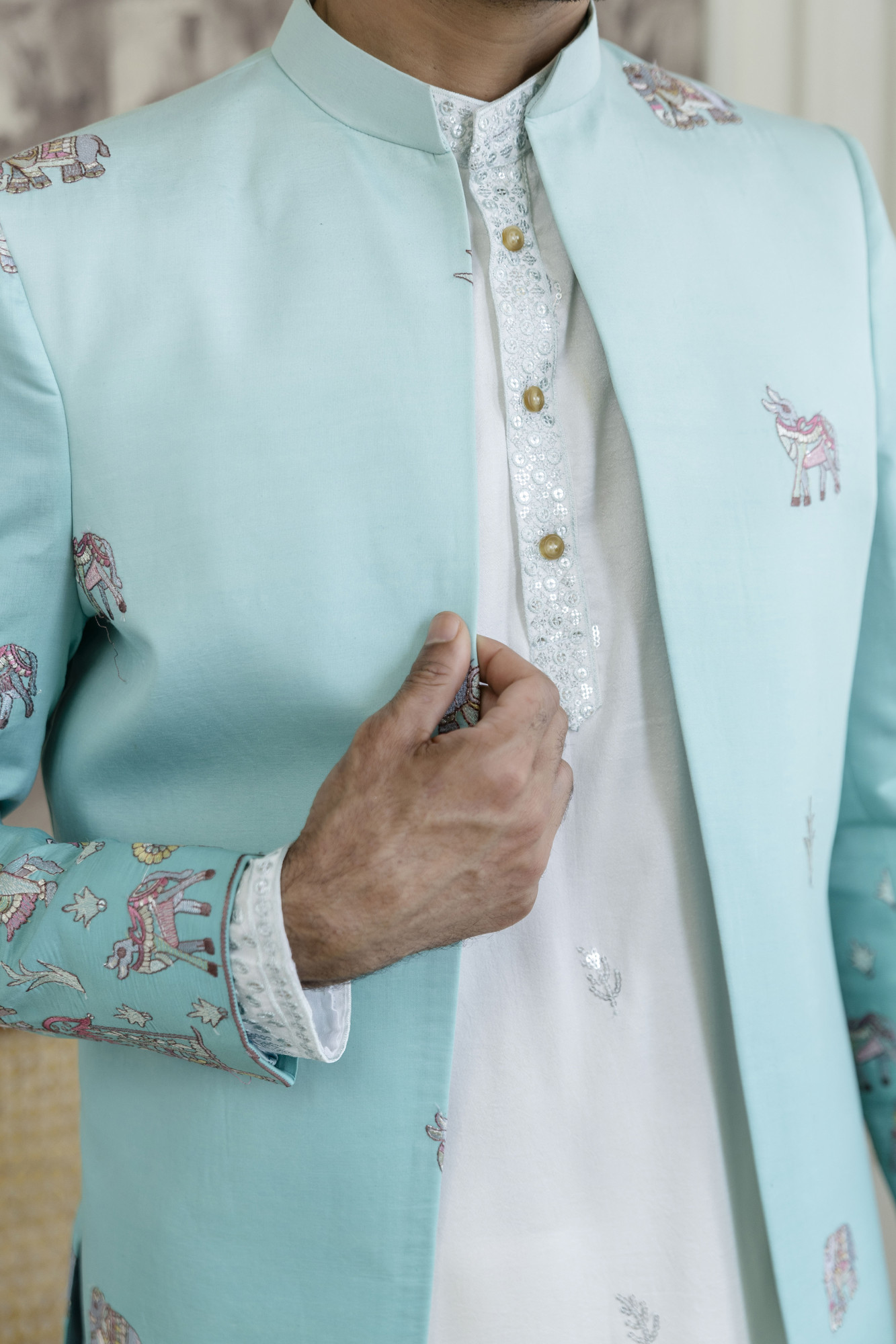 Ombre Open Bandhgala In Turquoise