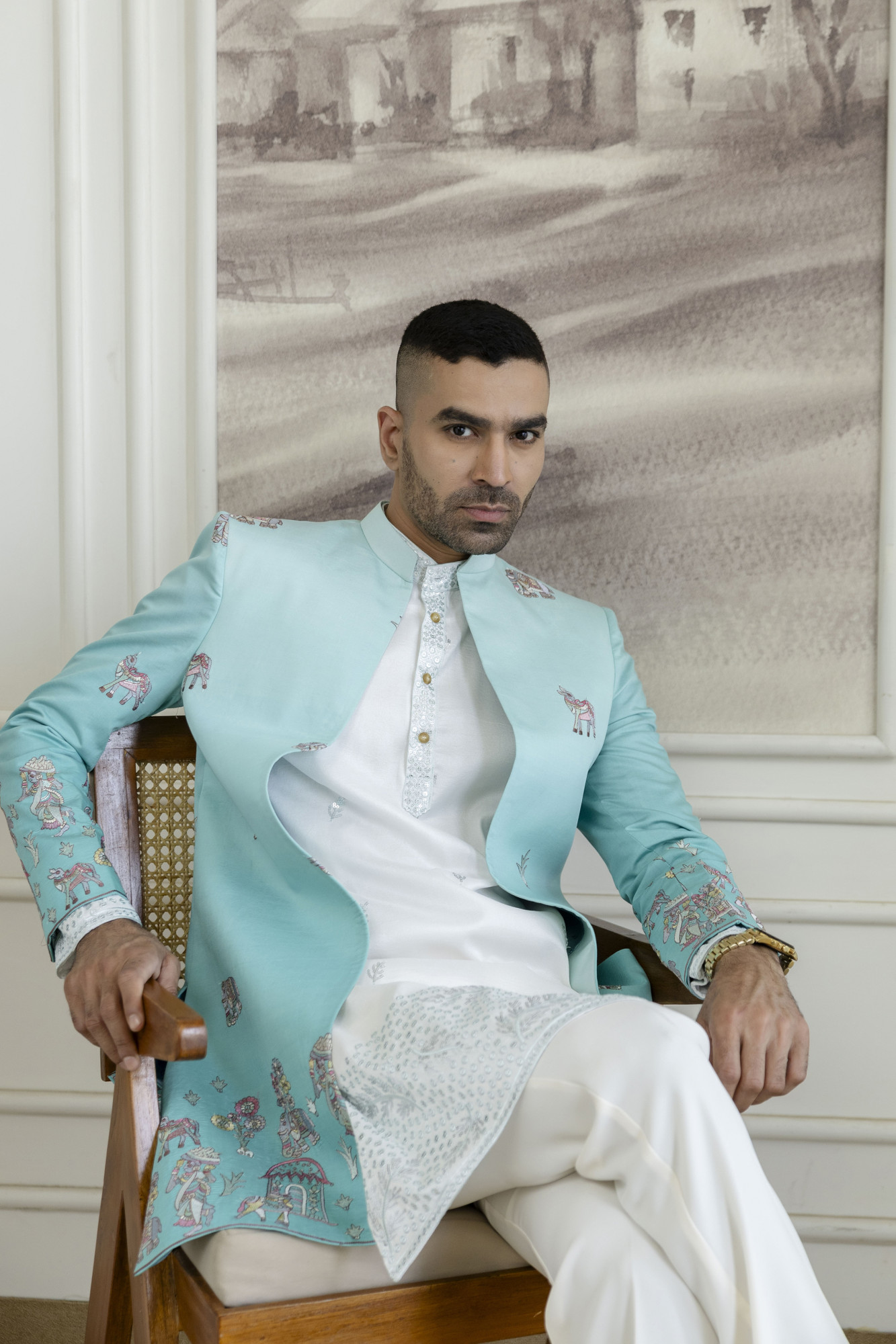 Ombre Open Bandhgala In Turquoise