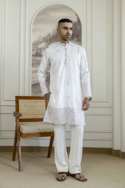 Embroidered Daman Work Kurta In Pink