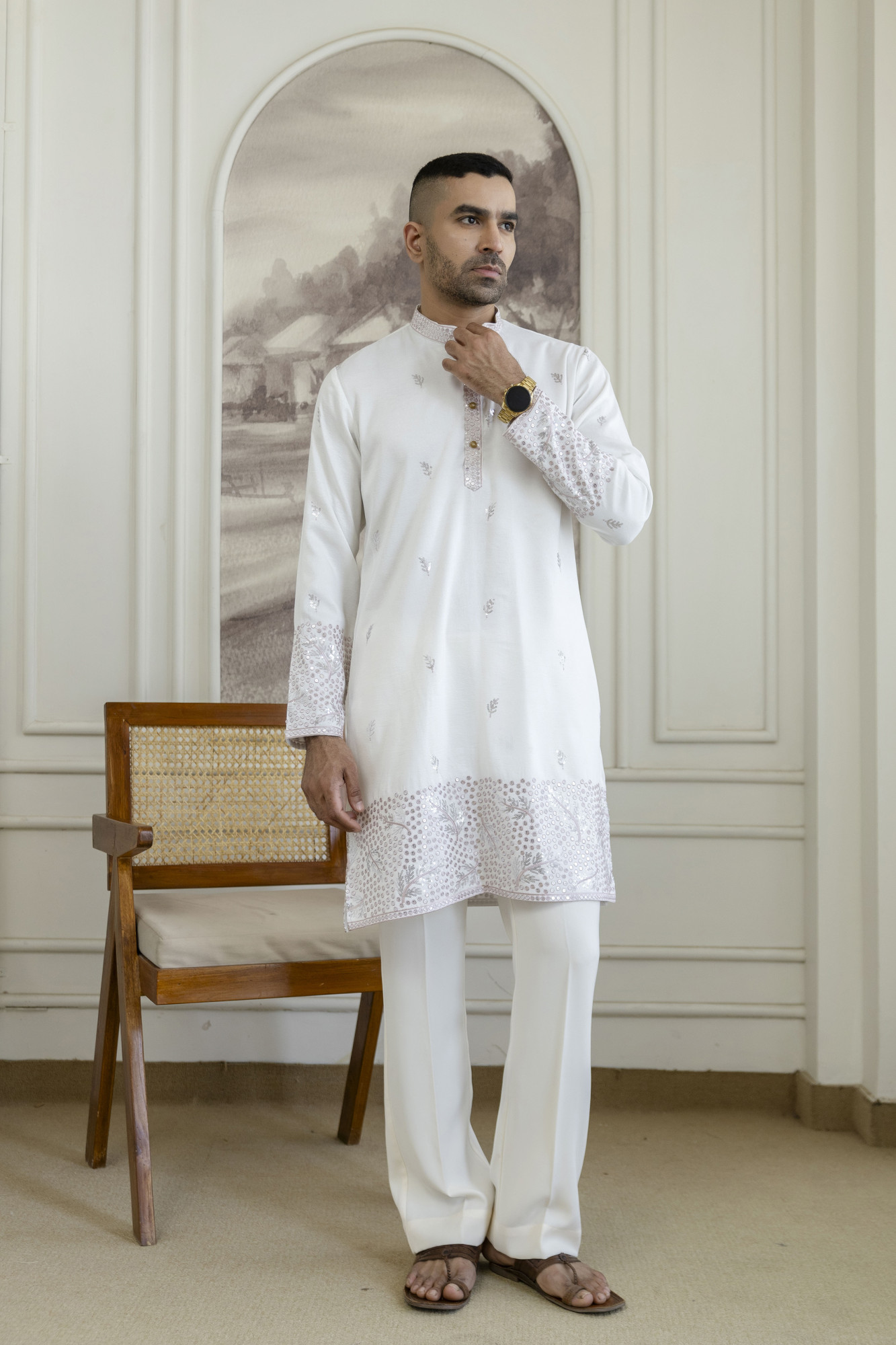 Embroidered Daman Work Kurta In Pink
