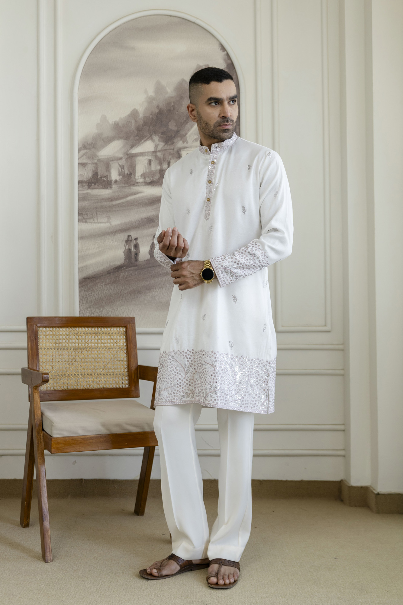 Embroidered Daman Work Kurta In Pink