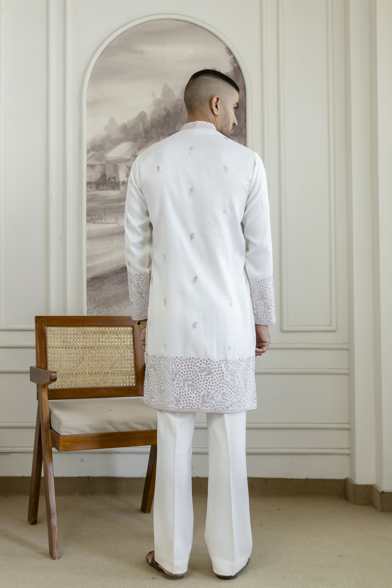 Embroidered Daman Work Kurta In Pink