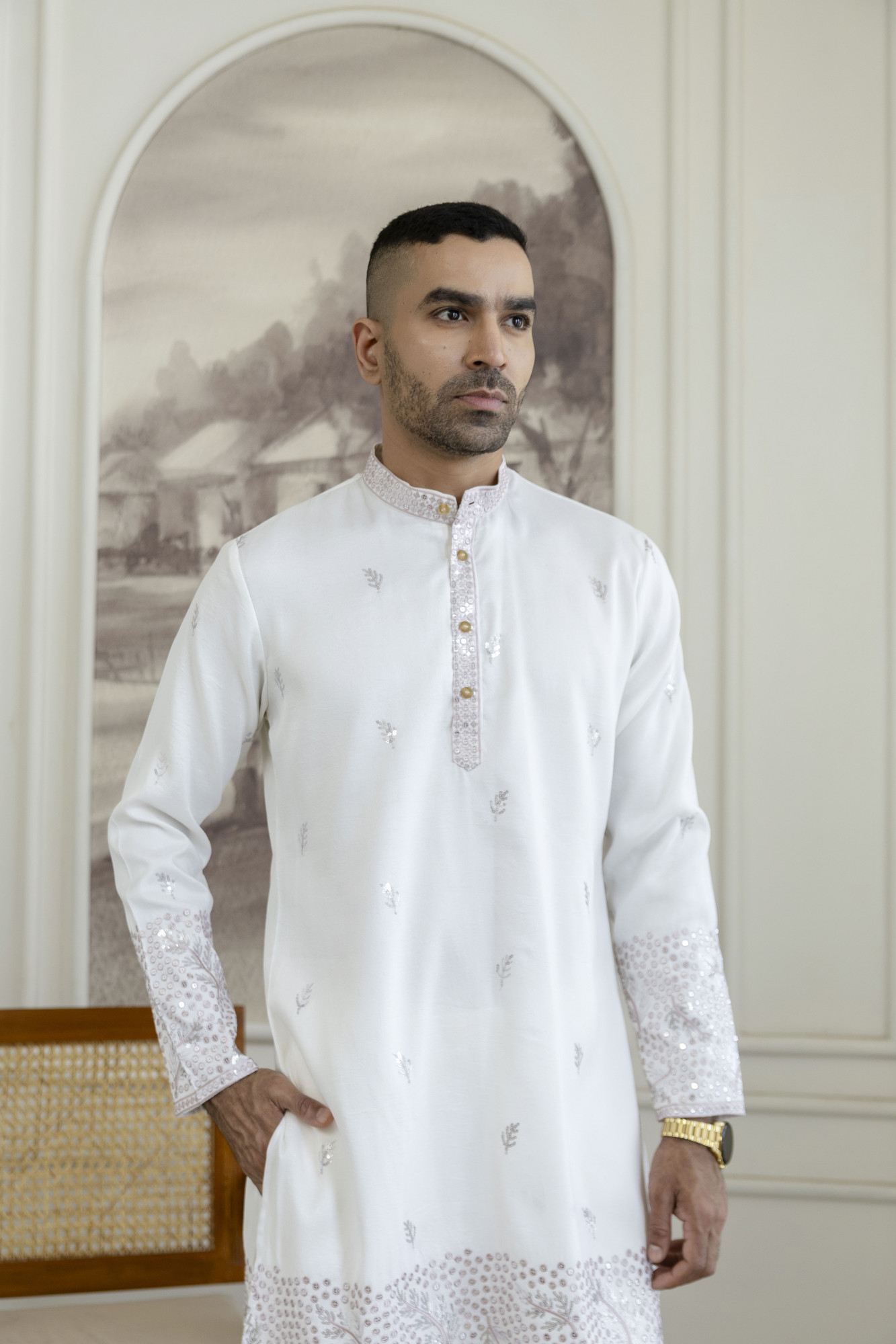 Embroidered Daman Work Kurta In Pink