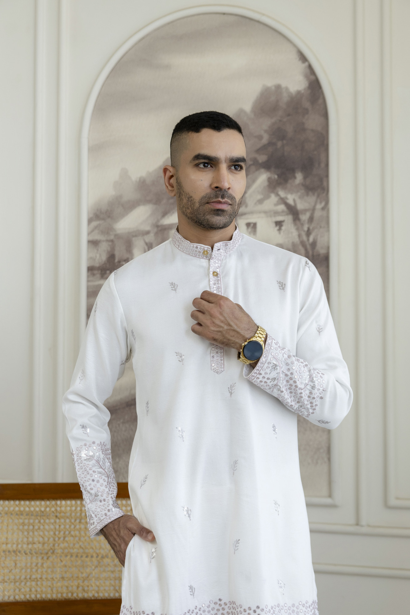 Embroidered Daman Work Kurta In Pink